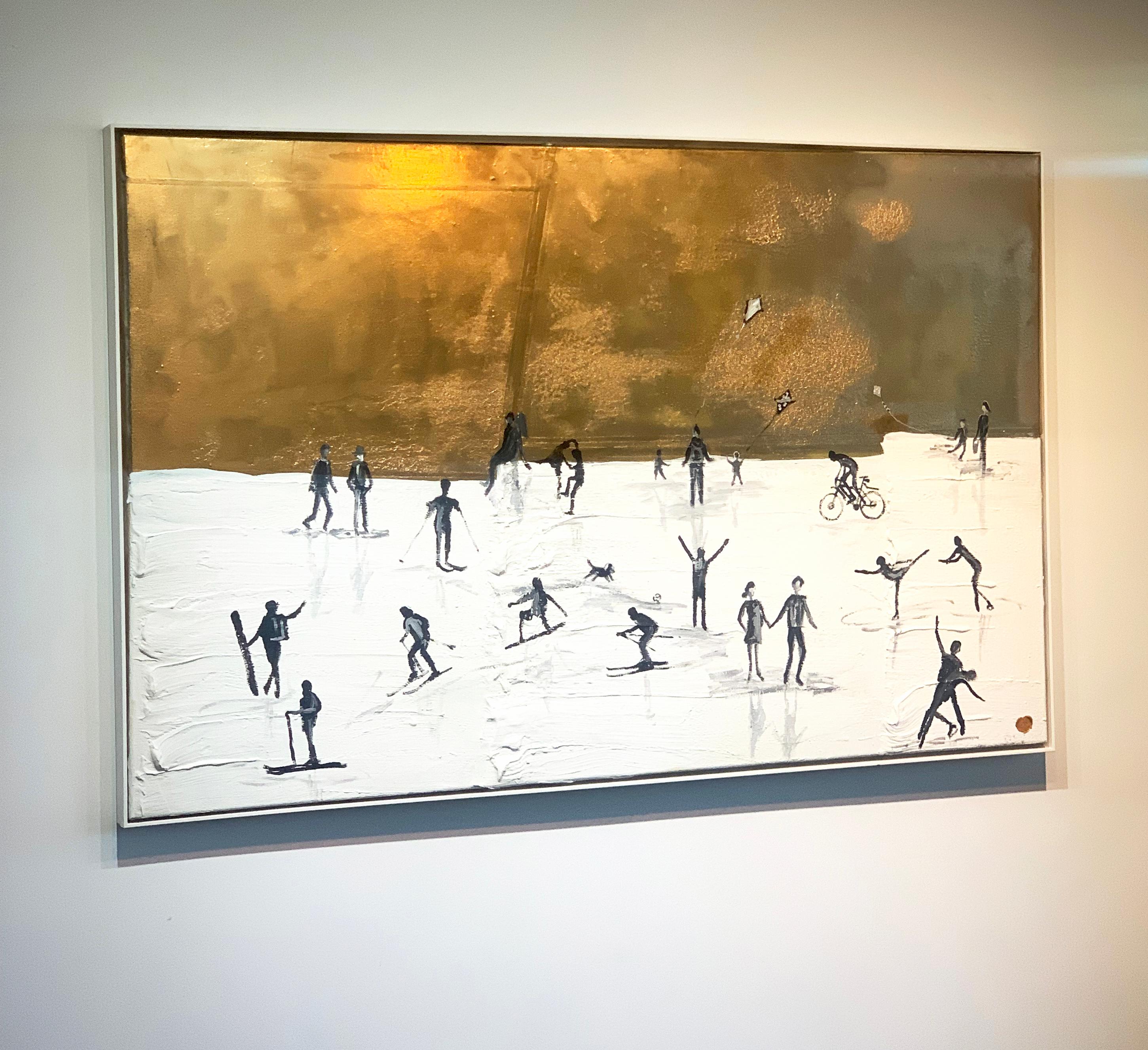 Flying Kites von K. Hormel - Gold Contemporary abstraktes Ölgemälde im Angebot 8