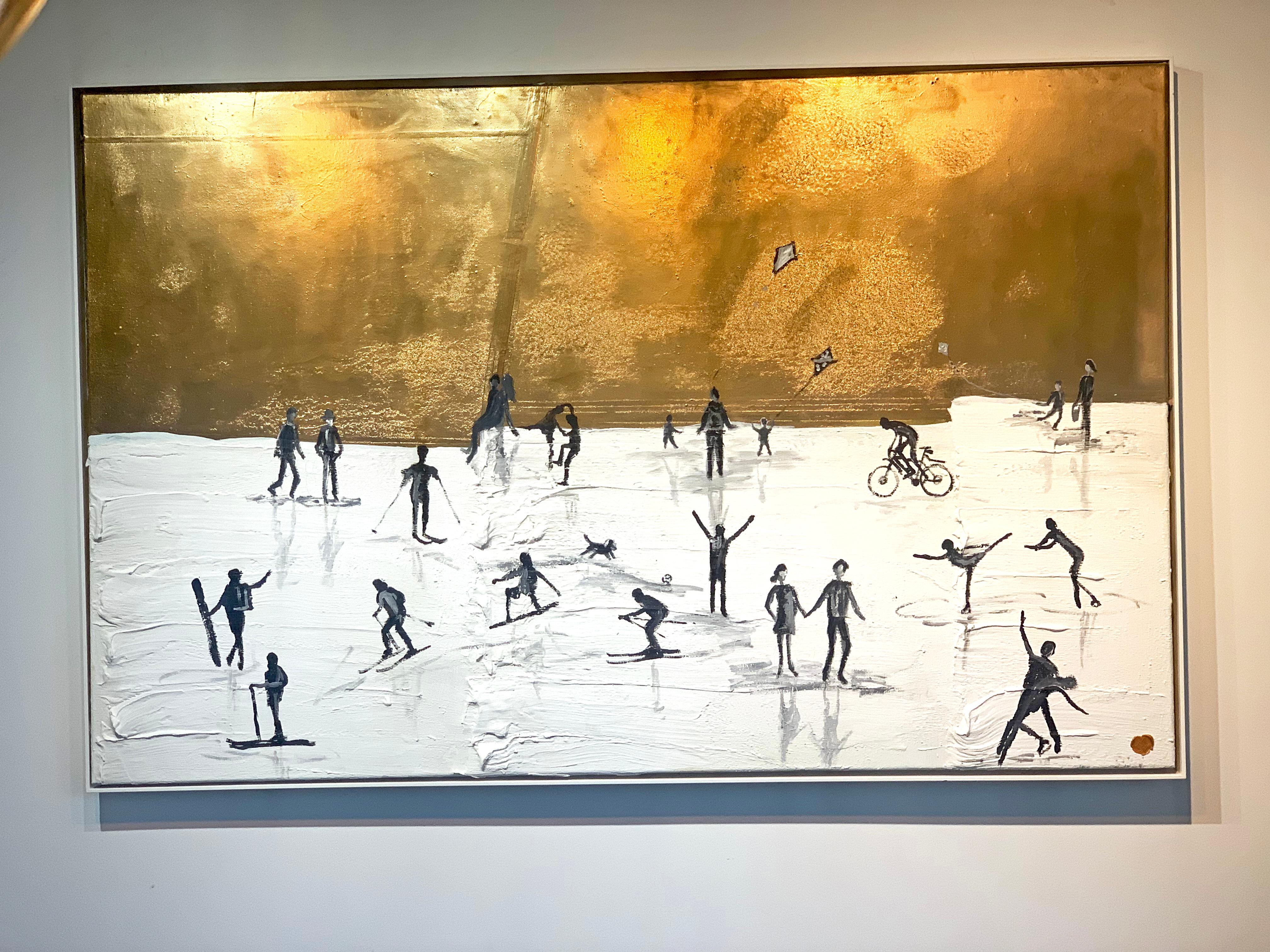 Flying Kites von K. Hormel - Gold Contemporary abstraktes Ölgemälde im Angebot 10