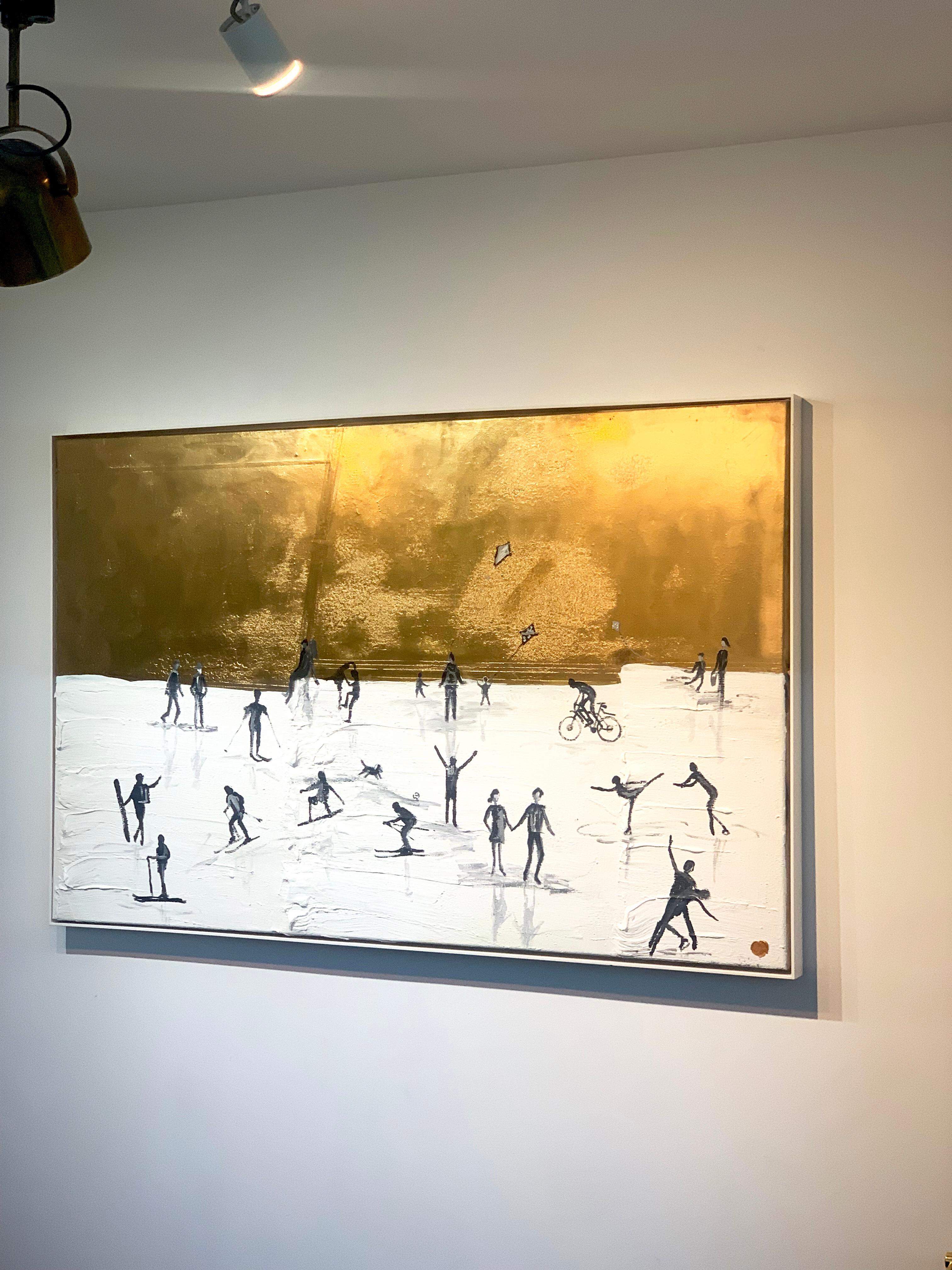 Flying Kites von K. Hormel - Gold Contemporary abstraktes Ölgemälde im Angebot 12