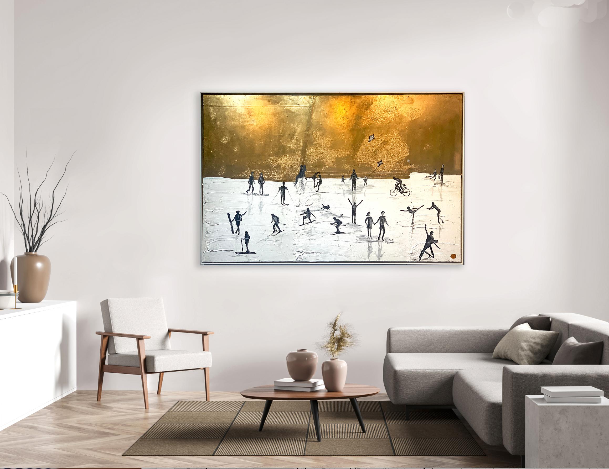 Flying Kites von K. Hormel - Gold Contemporary abstraktes Ölgemälde im Angebot 13