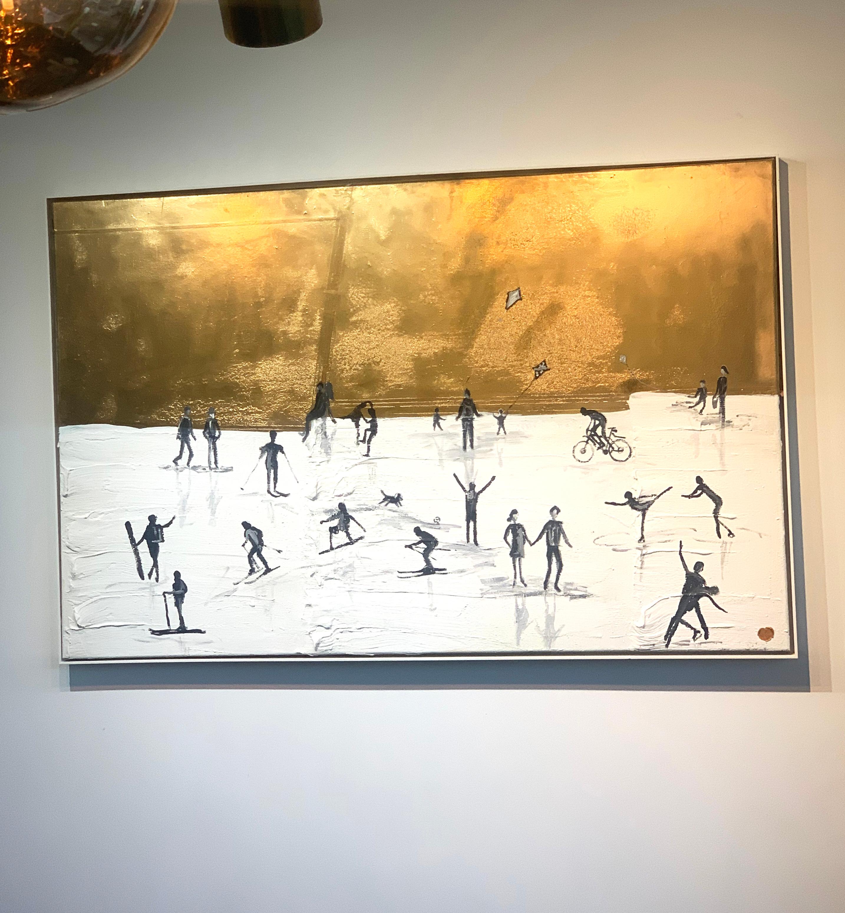 Flying Kites von K. Hormel - Gold Contemporary abstraktes Ölgemälde – Painting von Katharina Hormel