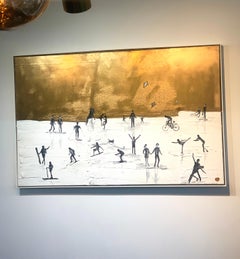 Flying Kites by K. Hormel - Gold Contemporary abstract Oil painting