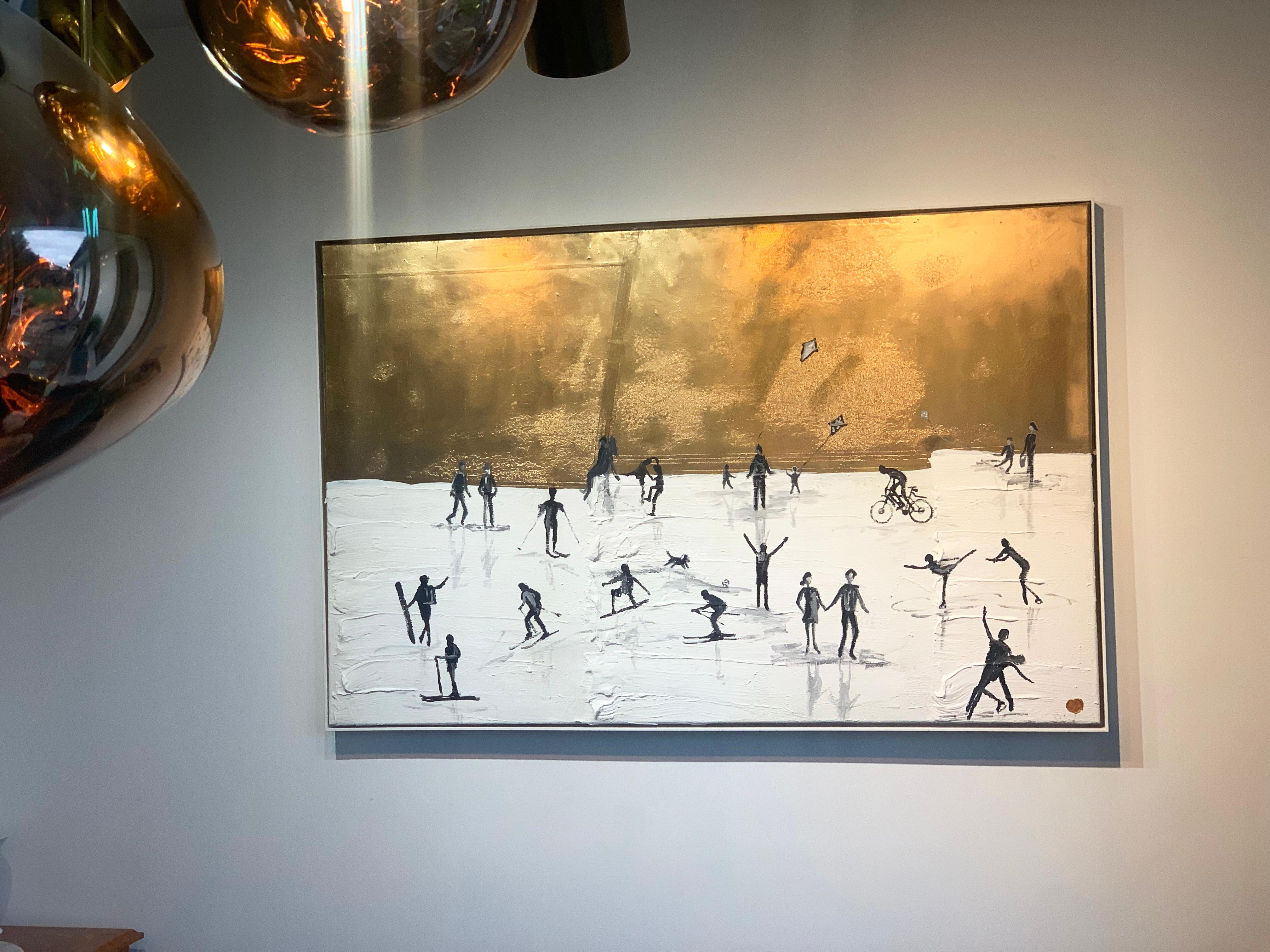 Flying Kites von K. Hormel - Gold Contemporary abstraktes Ölgemälde im Angebot 4