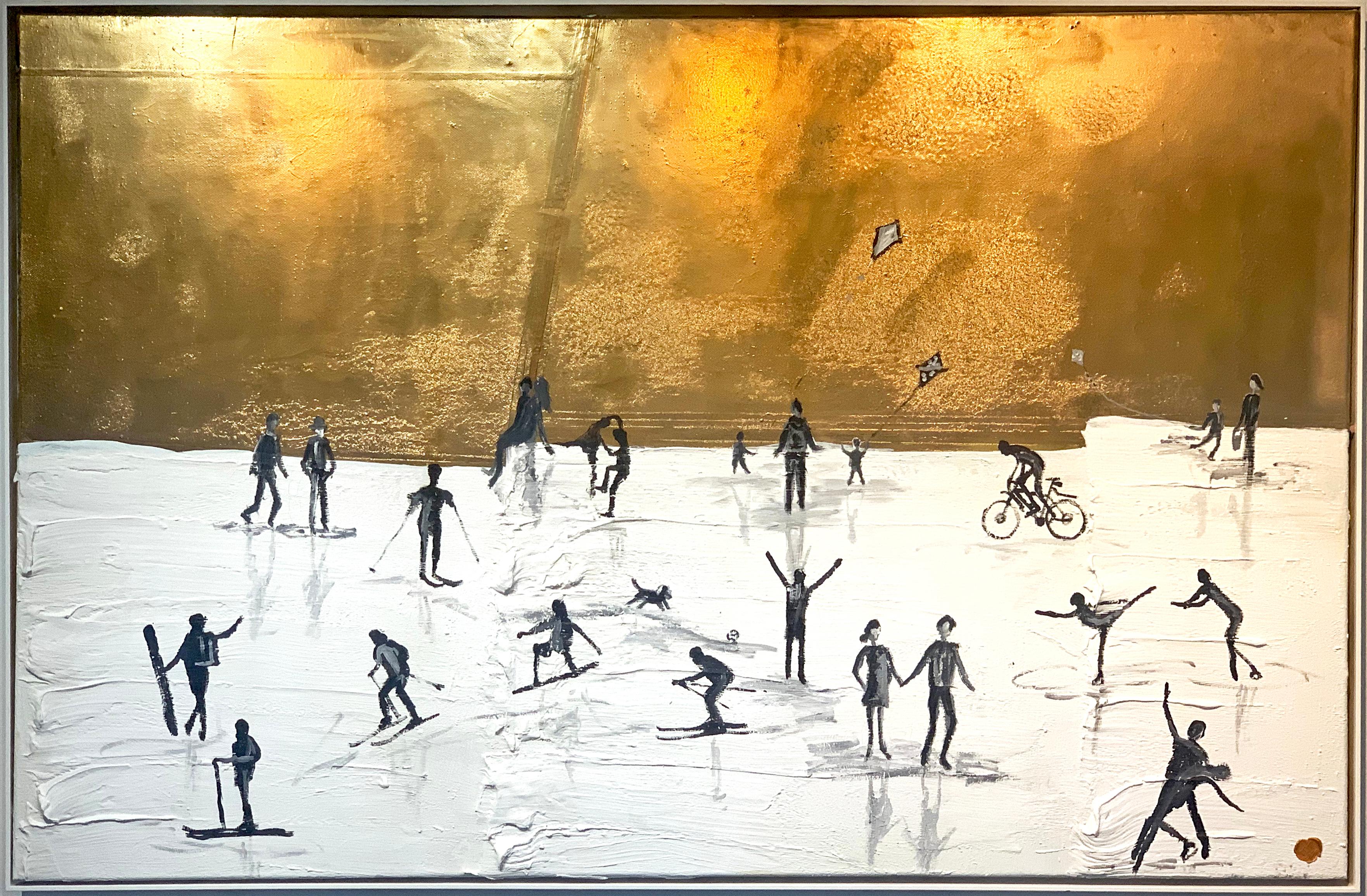 Katharina Hormel Abstract Painting – Flying Kites von K. Hormel - Gold Contemporary abstraktes Ölgemälde