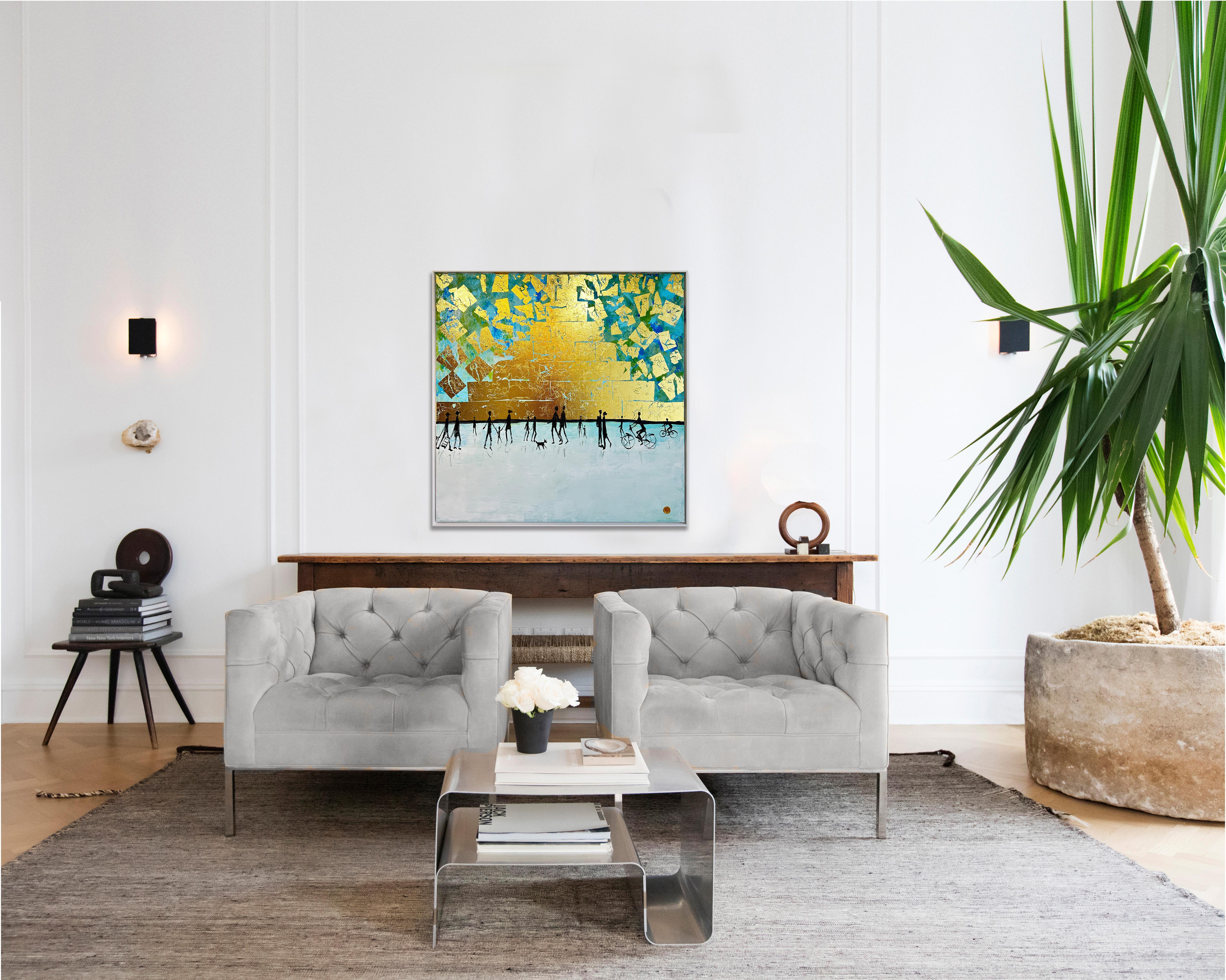 Per sempre e un giorno - Quadro di famiglia astratto contemporaneo a foglia d'oro 7