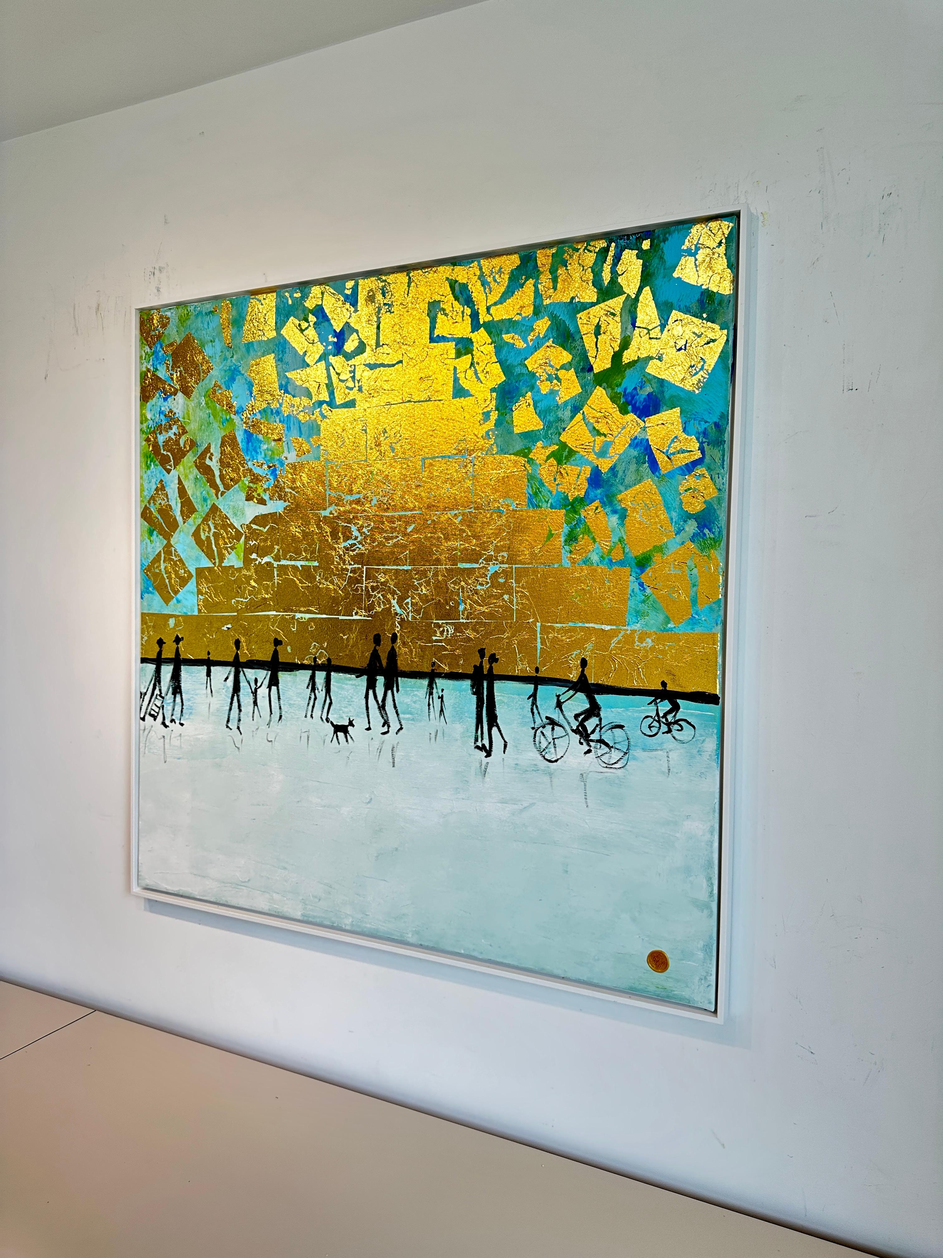Per sempre e un giorno - Quadro di famiglia astratto contemporaneo a foglia d'oro 1