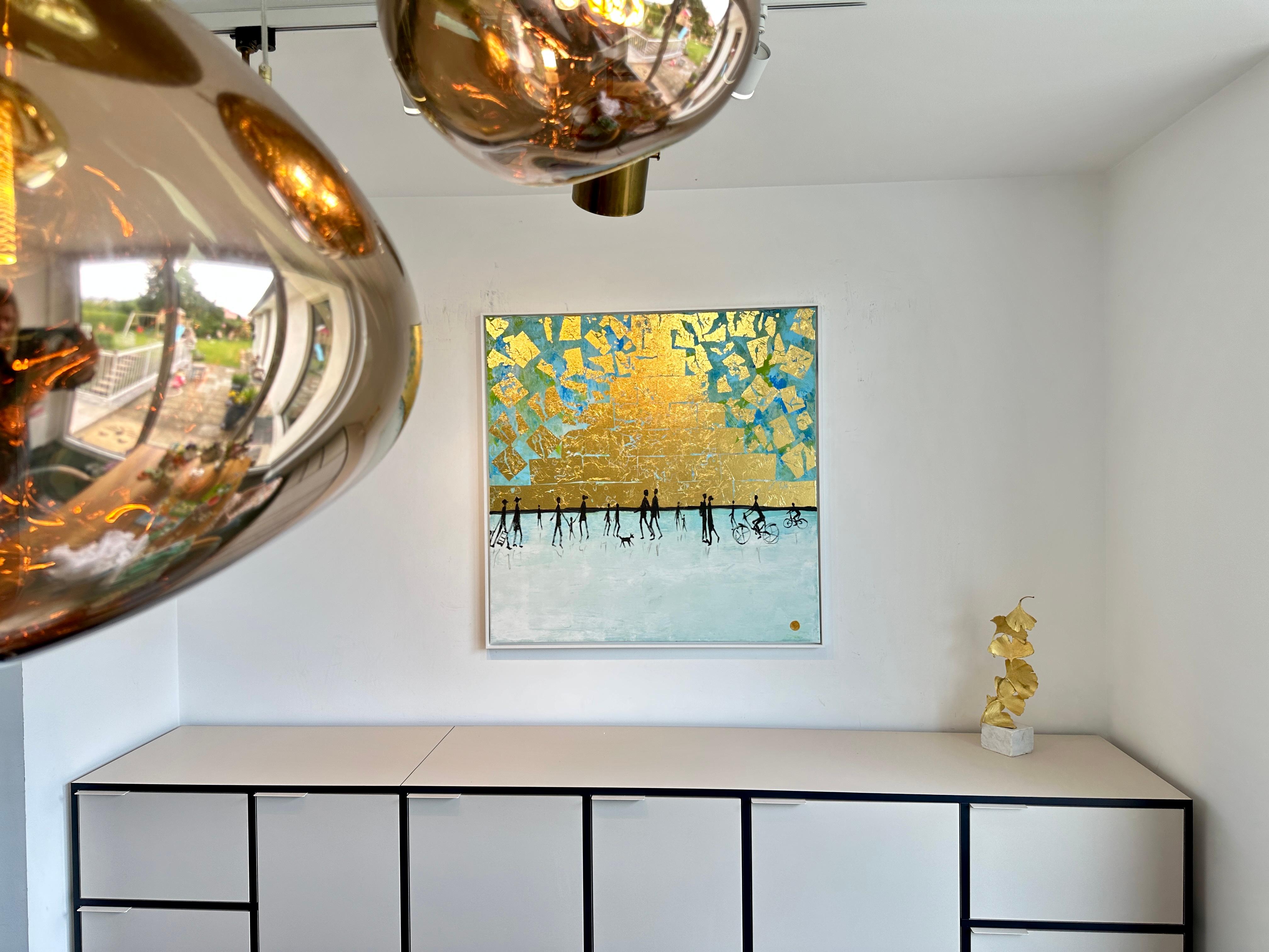 Per sempre e un giorno - Quadro di famiglia astratto contemporaneo a foglia d'oro 2
