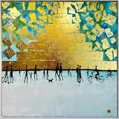 Forever and a Day - Gold Leaf Peinture familiale abstraite contemporaine