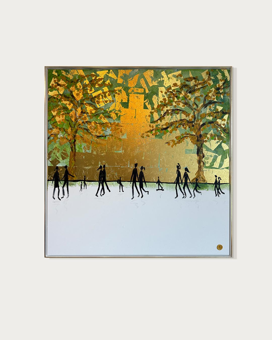 Forever Starts With You and I - Gold Leaf Contemporary abstract painting - Painting by Katharina Hormel