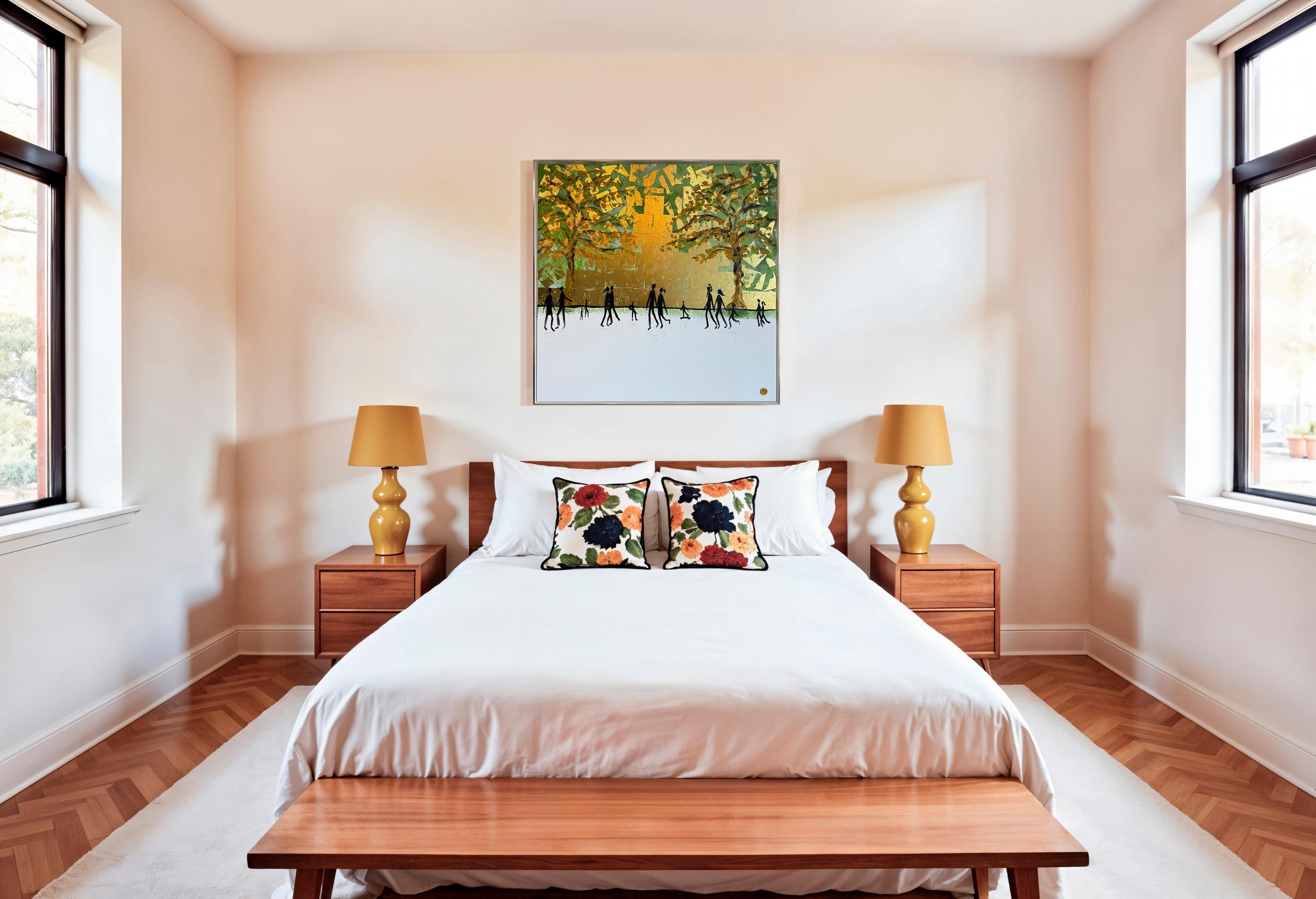 Katharina Hormel creates minimalistic landscape paintings featuring everyday scenes of life. Her art often portrays people engaged in their daily activities, such as taking a leisurely walk in the park, cycling, playing football, or even