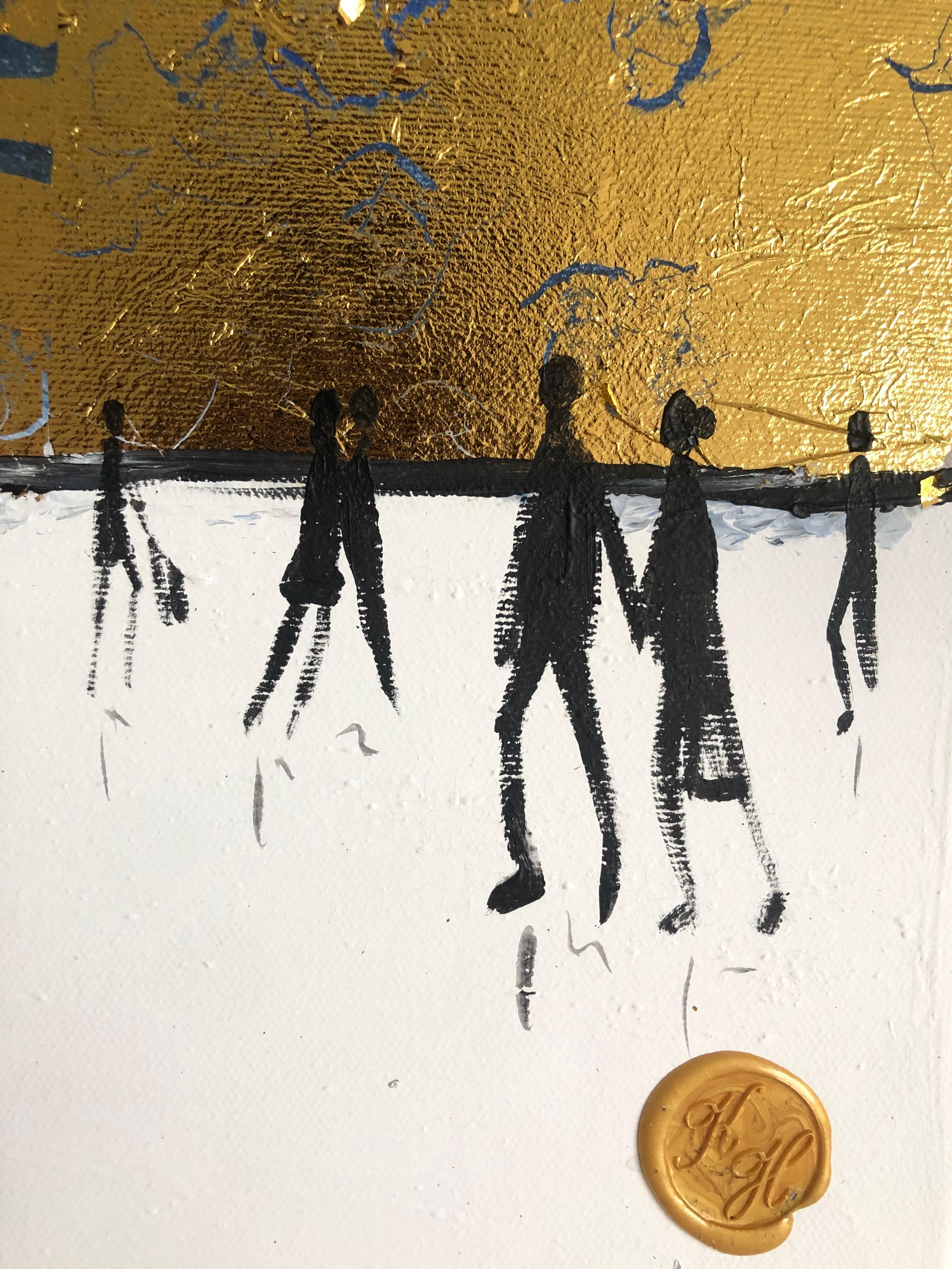 Per sempre io e te - Foglia d'oro Quadro astratto contemporaneo di famiglia 2