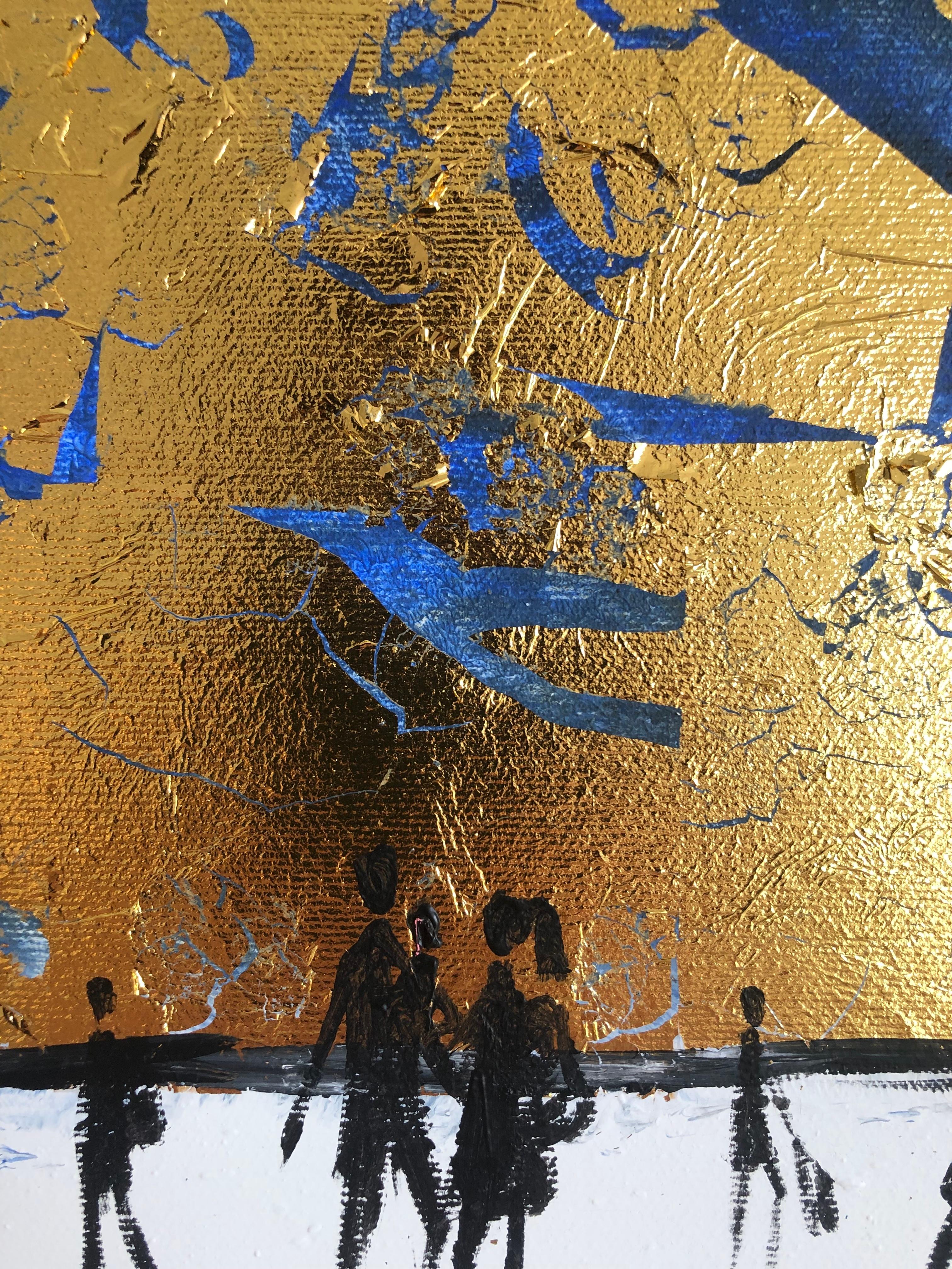Per sempre io e te - Foglia d'oro Quadro astratto contemporaneo di famiglia 4