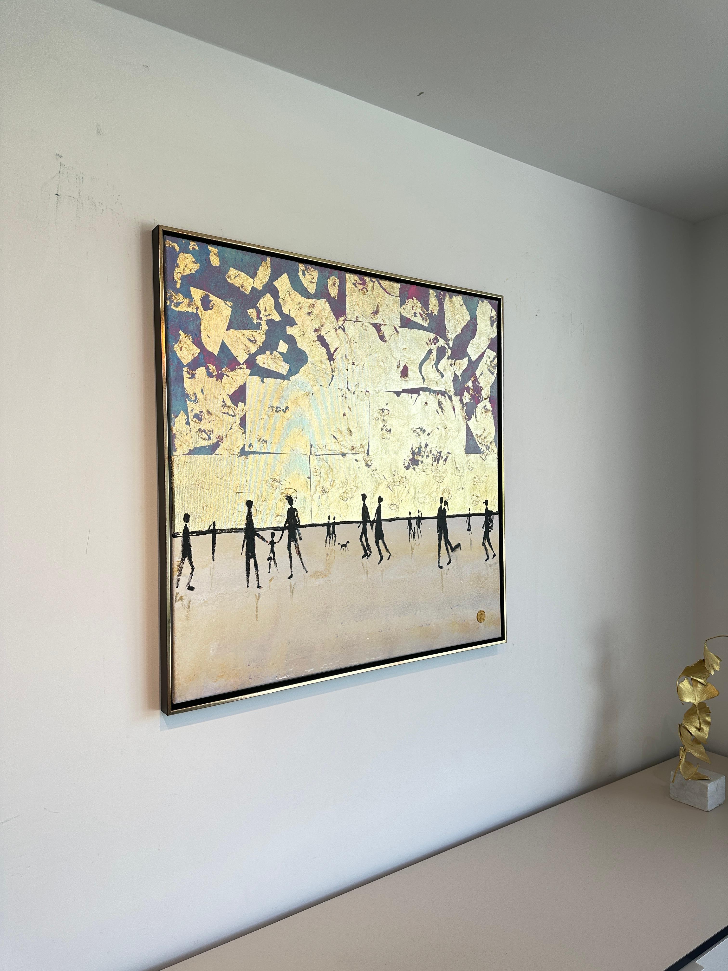 Golden Hours Together -  Gold Leaf Contemporary abstract family painting 7
