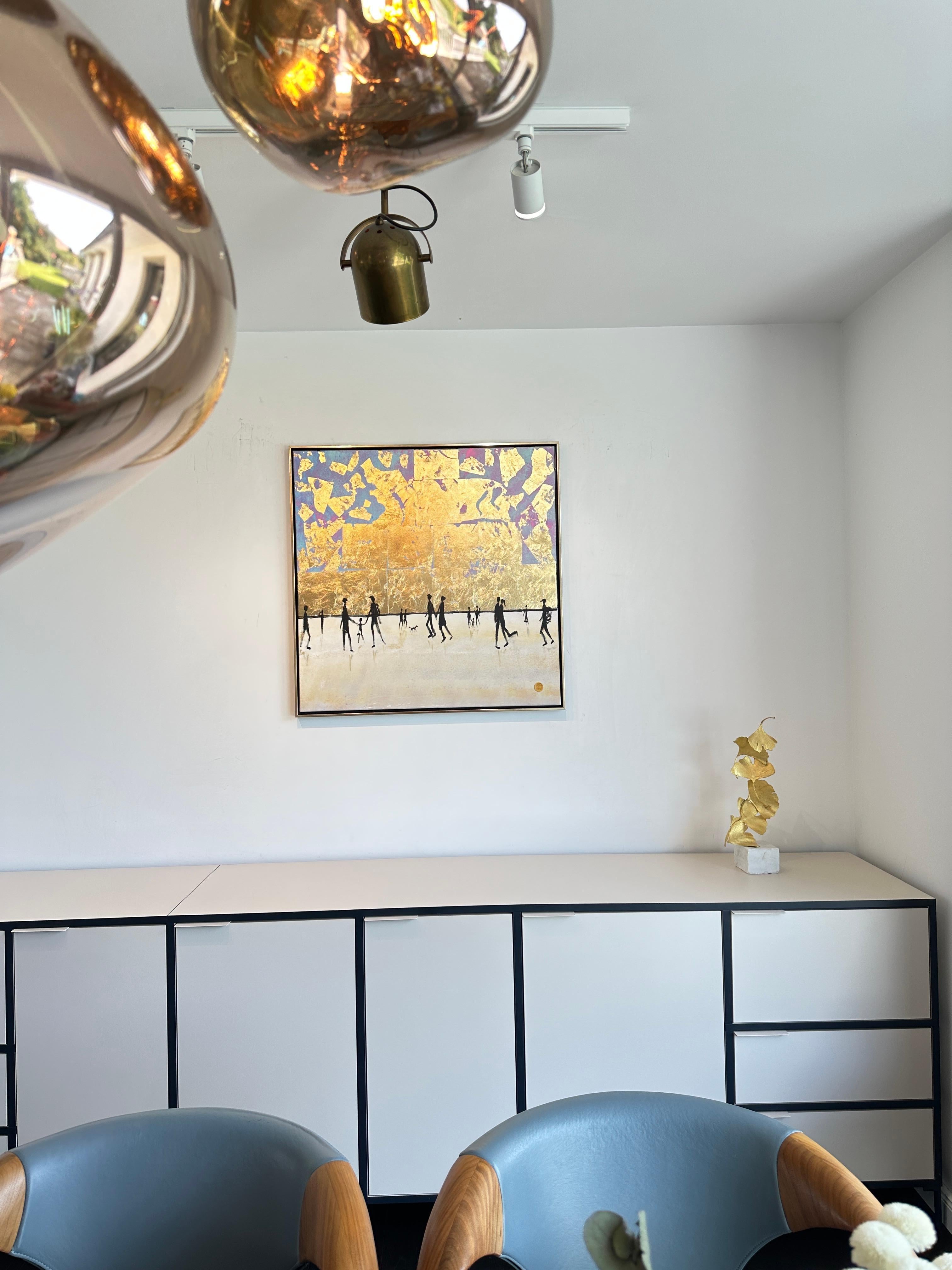 Golden Hours Together -  Gold Leaf Contemporary abstract family painting 8