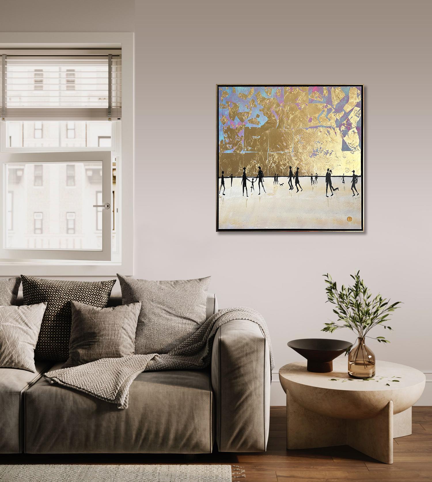 Golden Hours Together -  Gold Leaf Contemporary abstract family painting 10