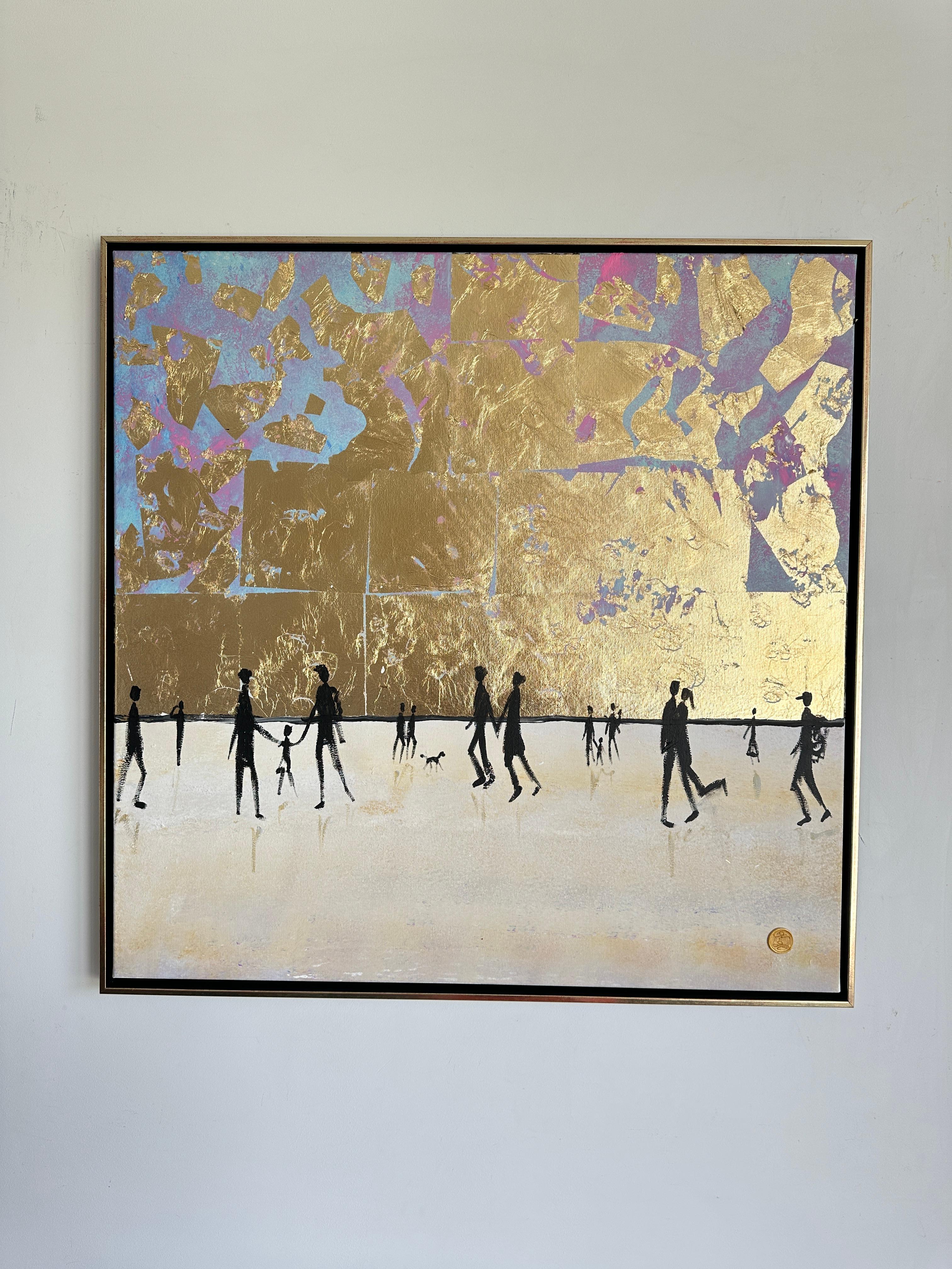 Golden Hours Together -  Gold Leaf Contemporary abstract family painting - Painting by Katharina Hormel
