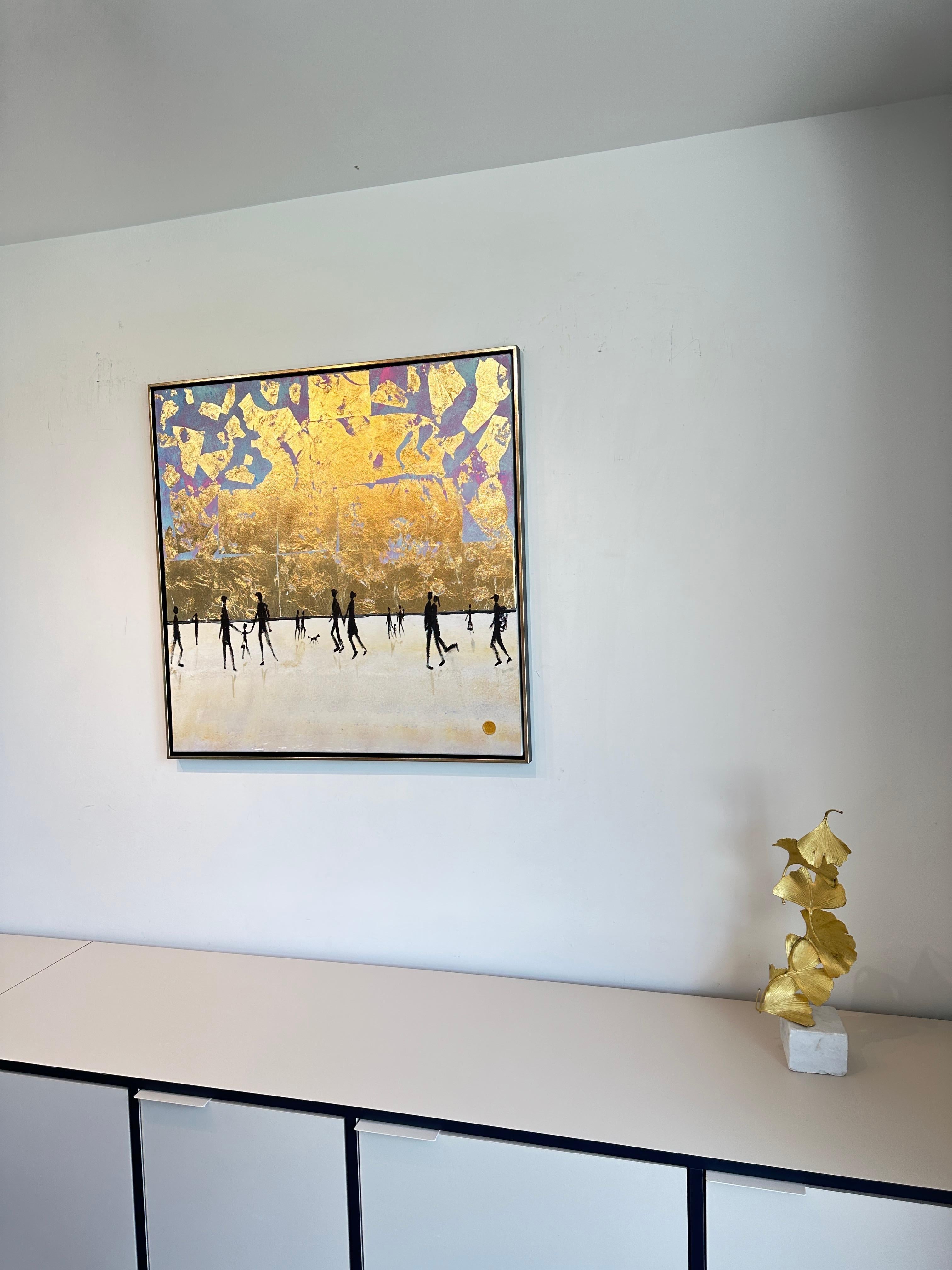 Golden Hours Together -  Gold Leaf Contemporary abstract family painting 2