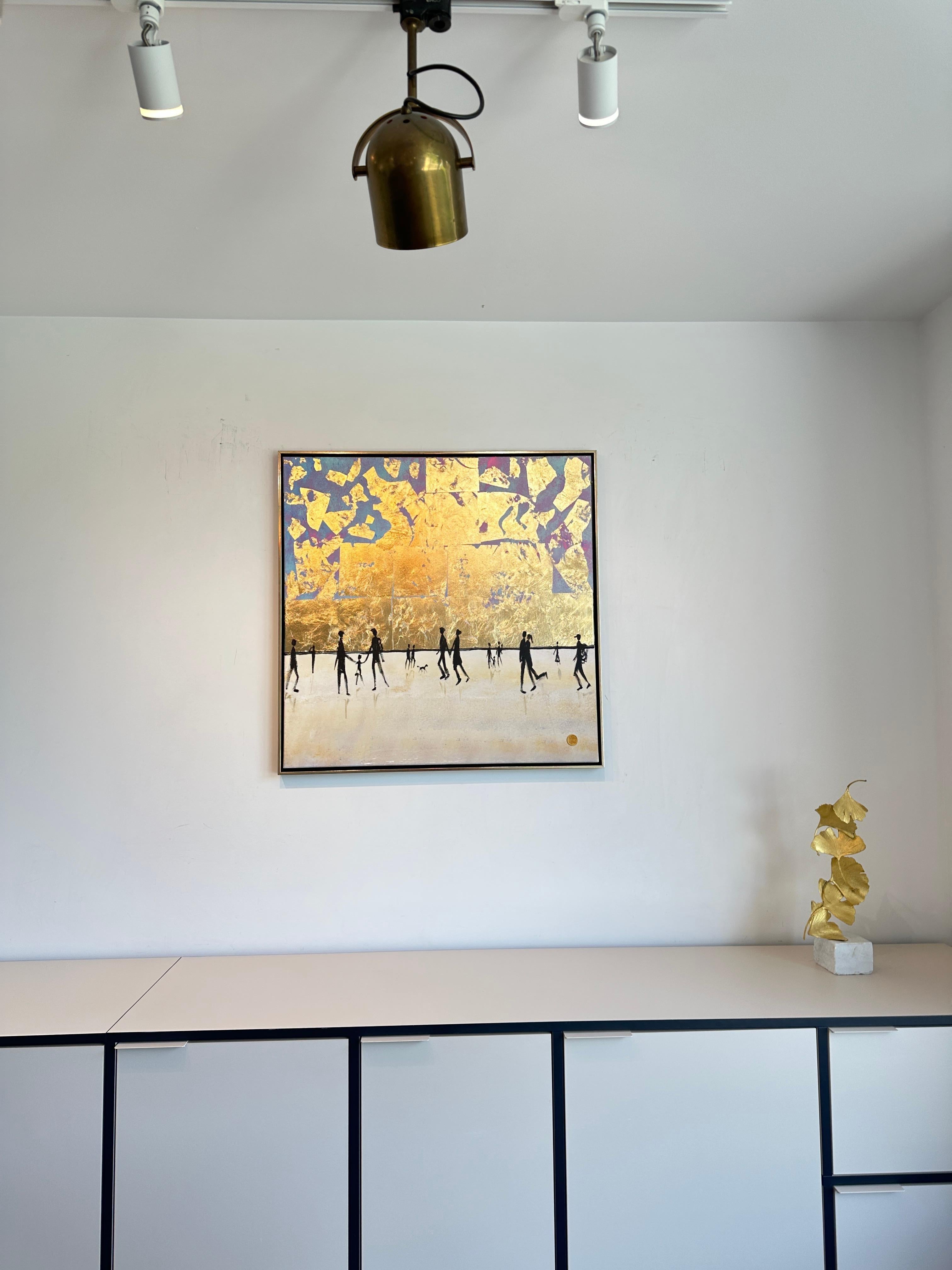Golden Hours Together -  Gold Leaf Contemporary abstract family painting 4