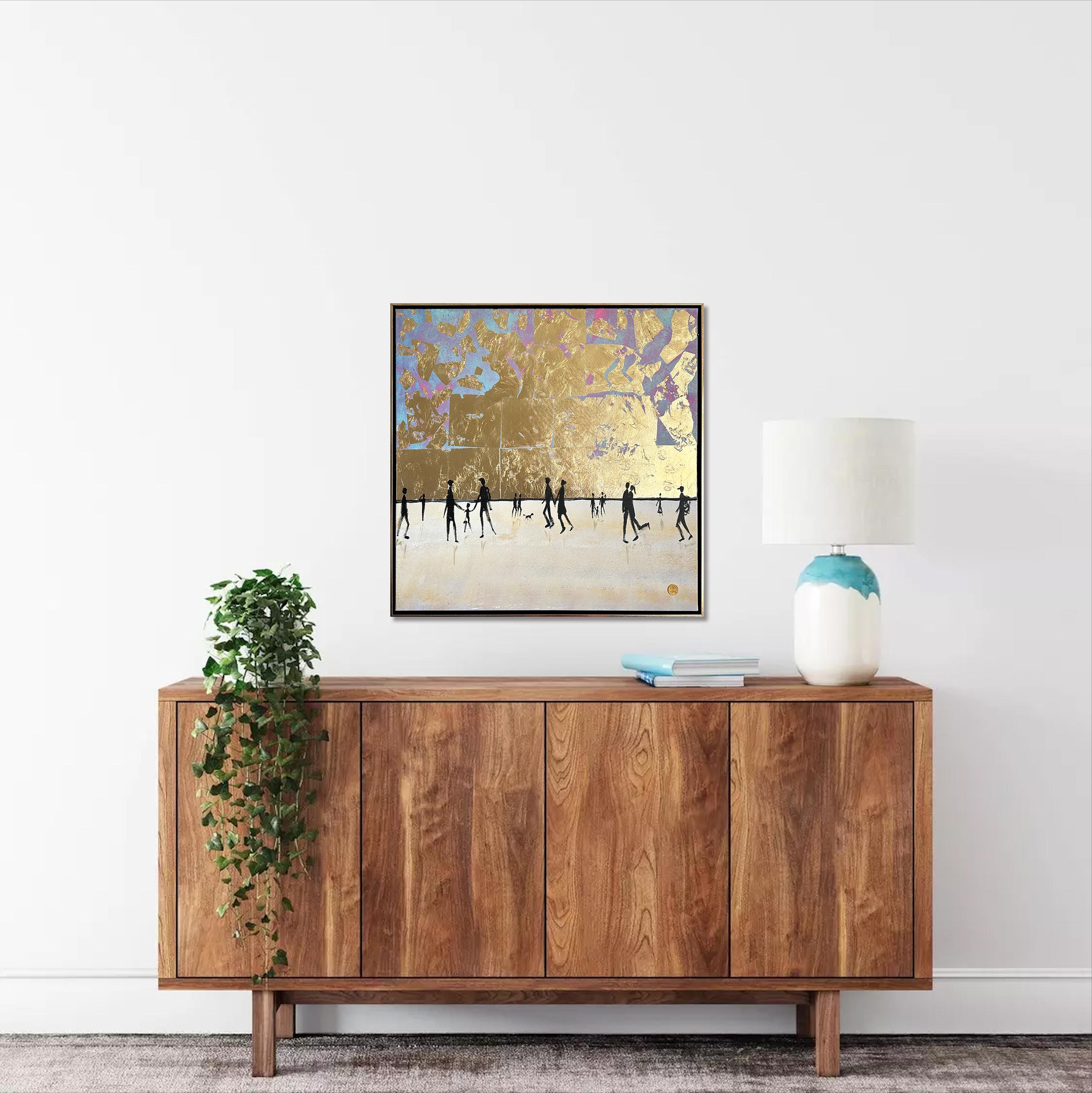 Golden Hours Together -  Gold Leaf Contemporary abstract family painting 6