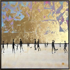 Ensemble Golden Hours Gold Leaf Peinture familiale abstraite contemporaine