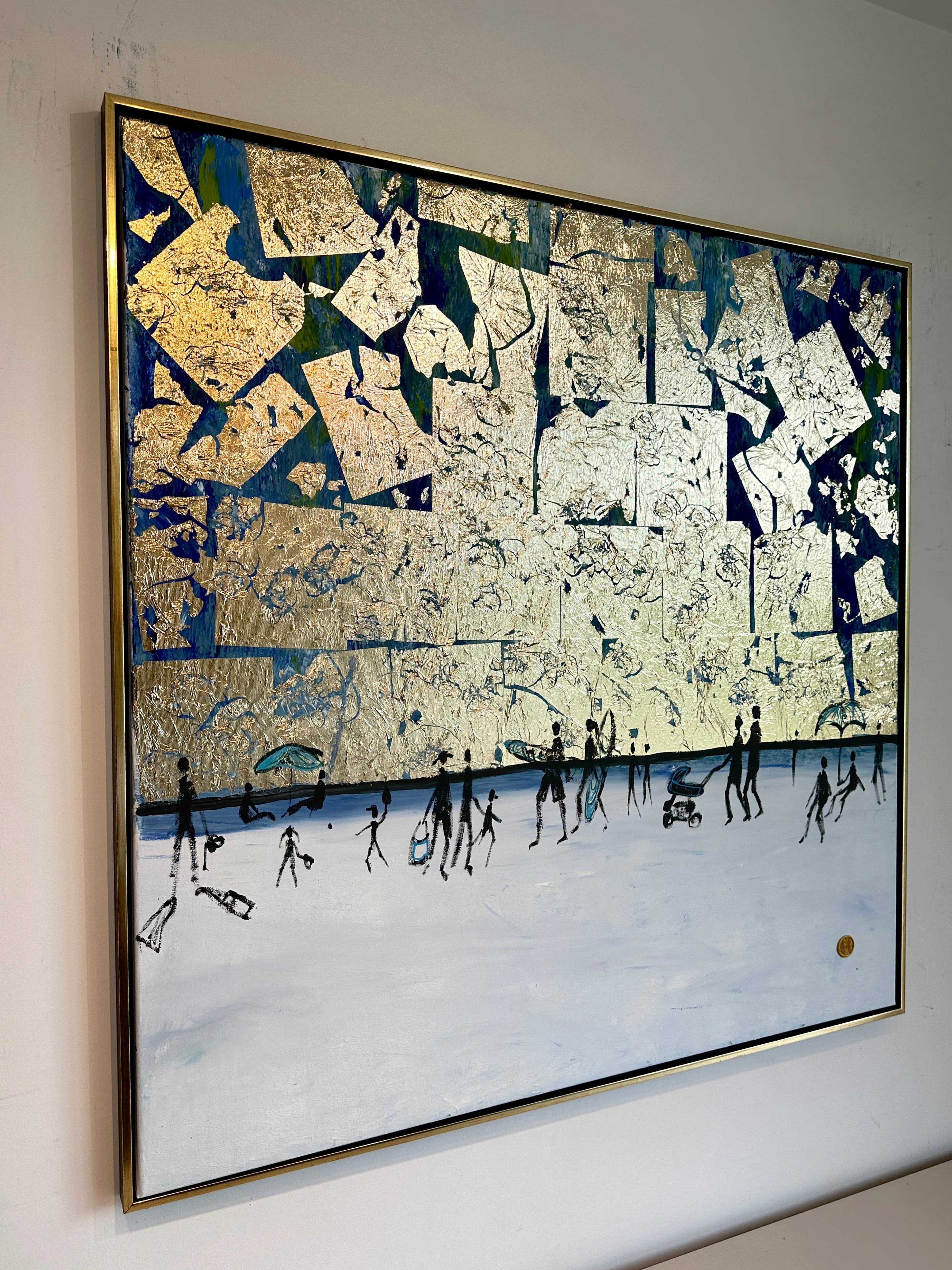 Happy Days by the Beach - Foglia d'oro Quadro astratto contemporaneo di famiglia 8