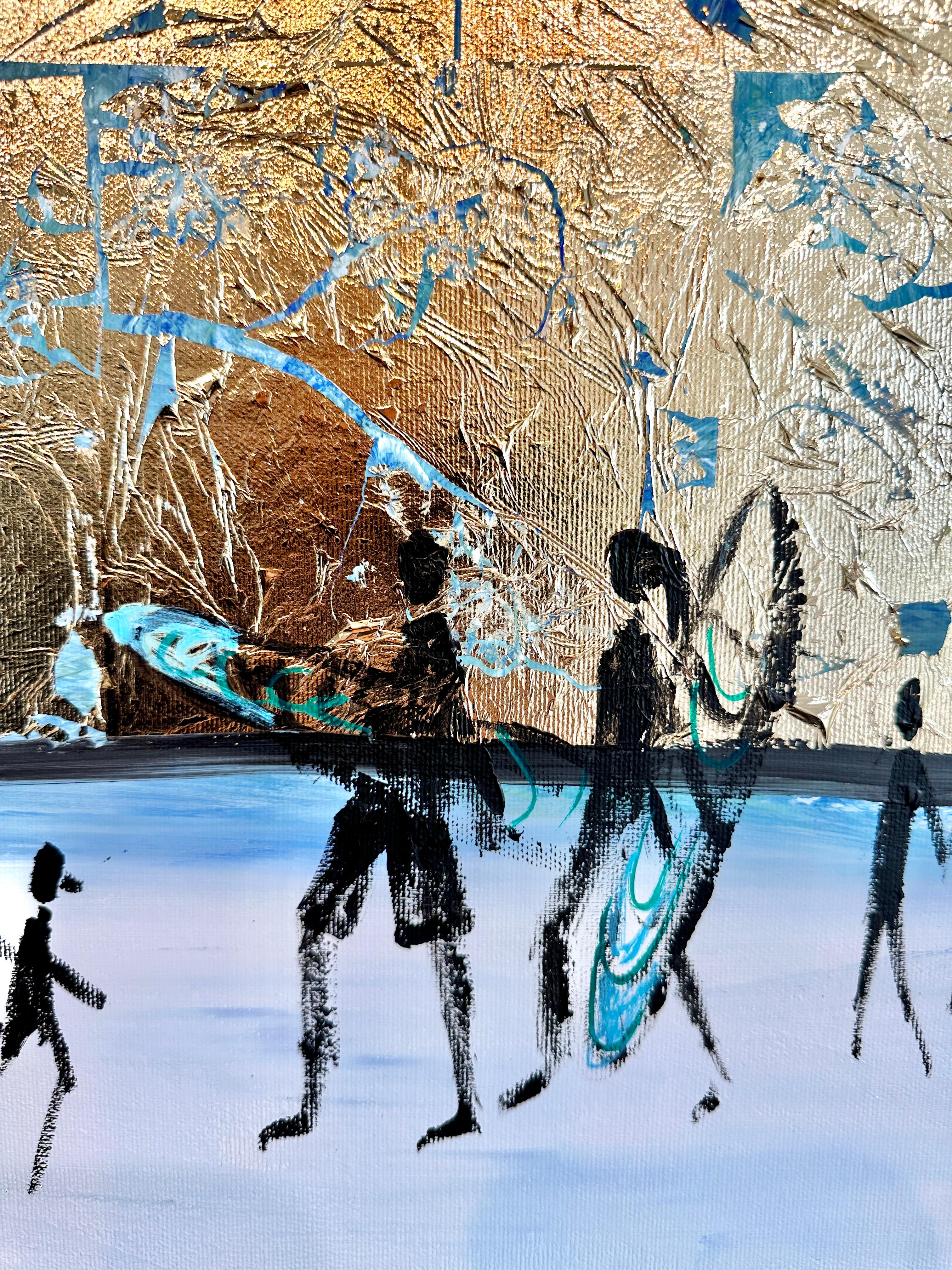 Happy Days by the Beach - Foglia d'oro Quadro astratto contemporaneo di famiglia 1