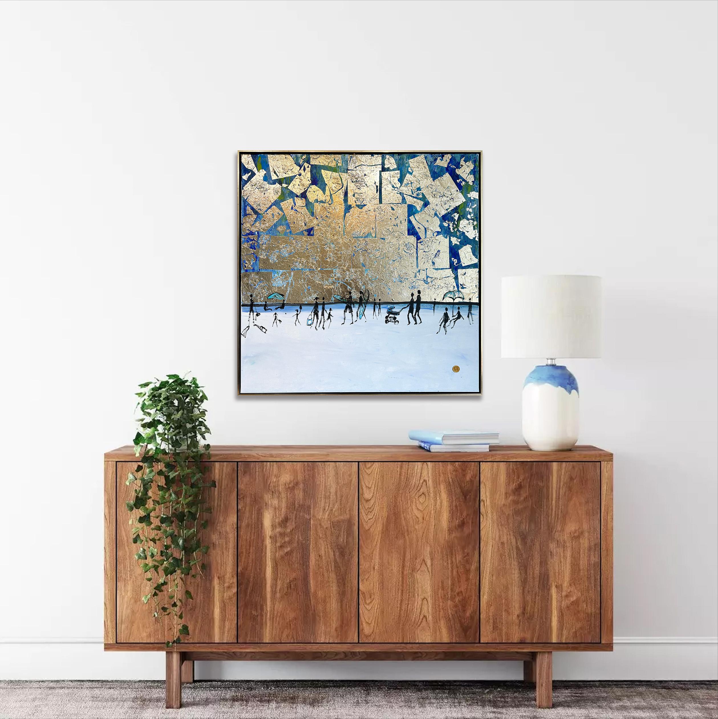 Happy Days by the Beach - Foglia d'oro Quadro astratto contemporaneo di famiglia 2