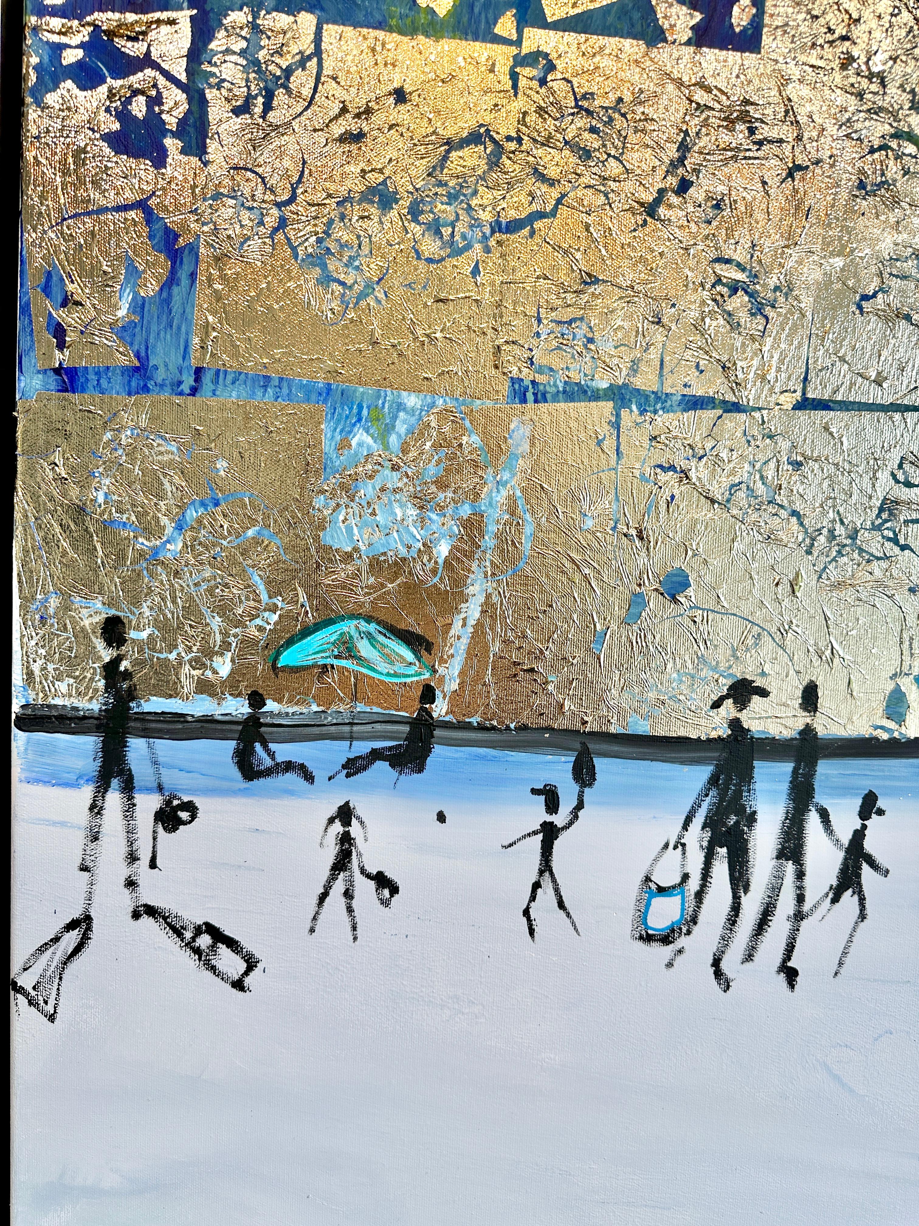 Happy Days by the Beach - Foglia d'oro Quadro astratto contemporaneo di famiglia 3