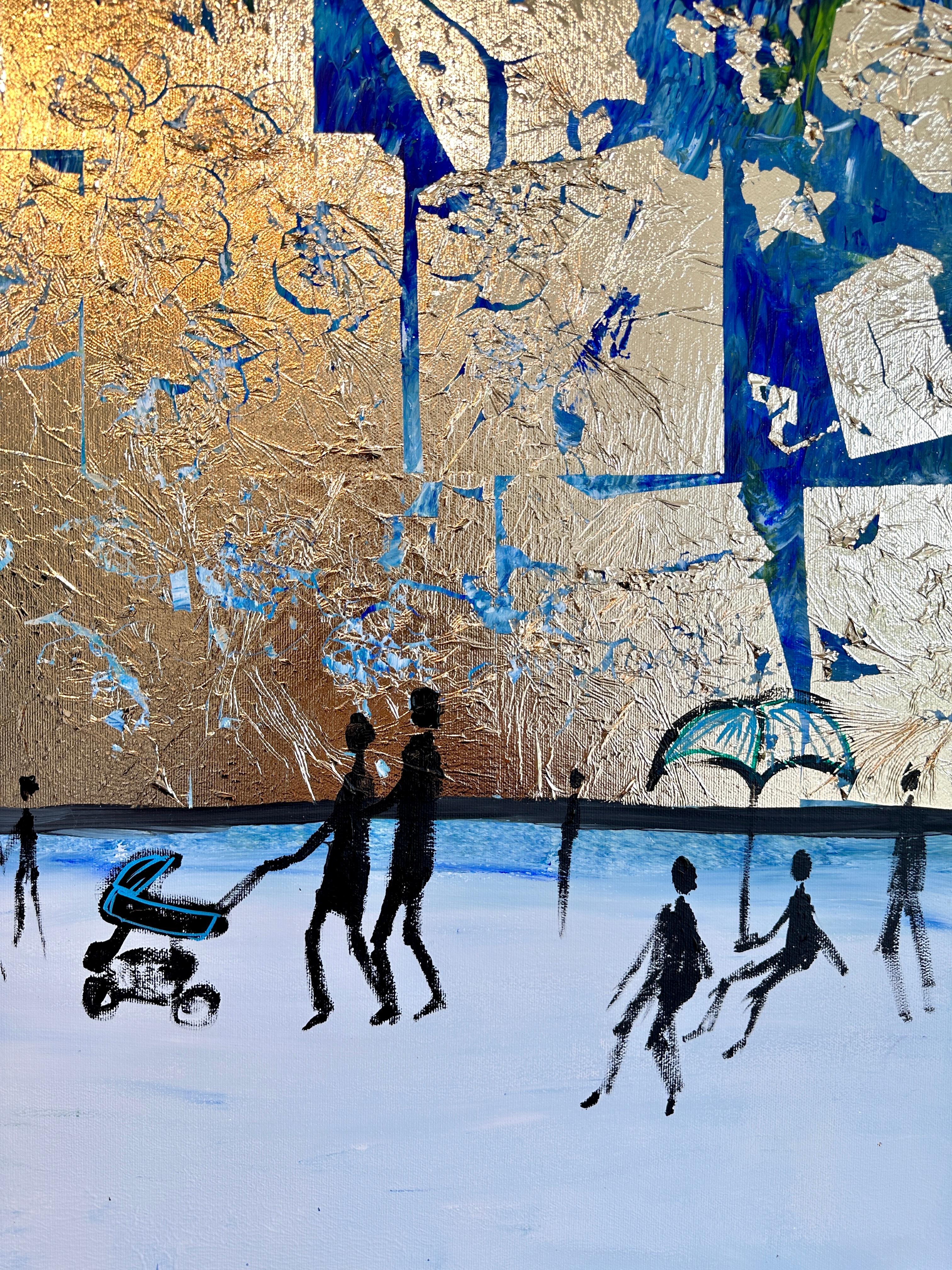 Happy Days by the Beach - Foglia d'oro Quadro astratto contemporaneo di famiglia 6