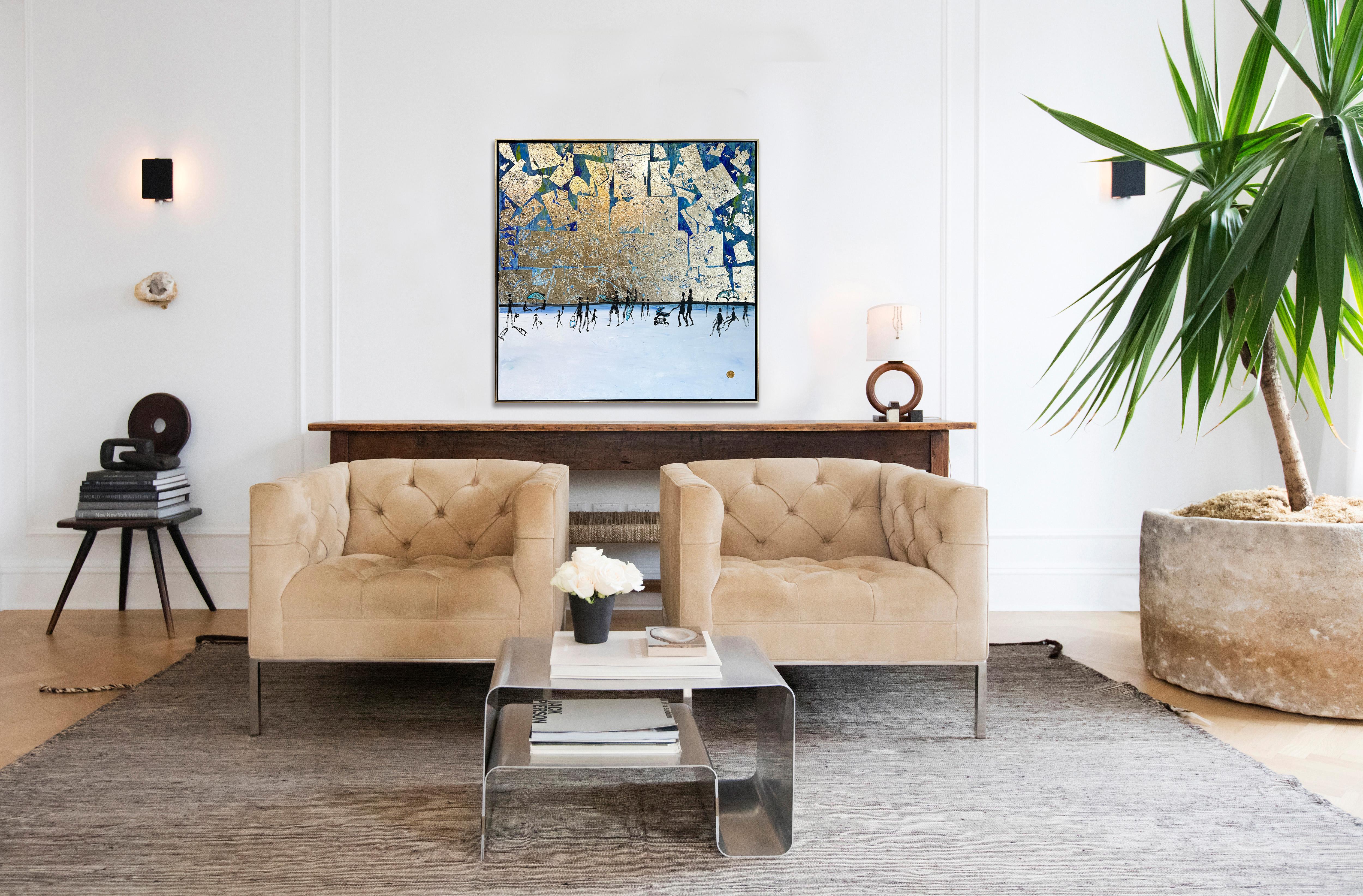 Happy Days by the Beach - Foglia d'oro Quadro astratto contemporaneo di famiglia 7