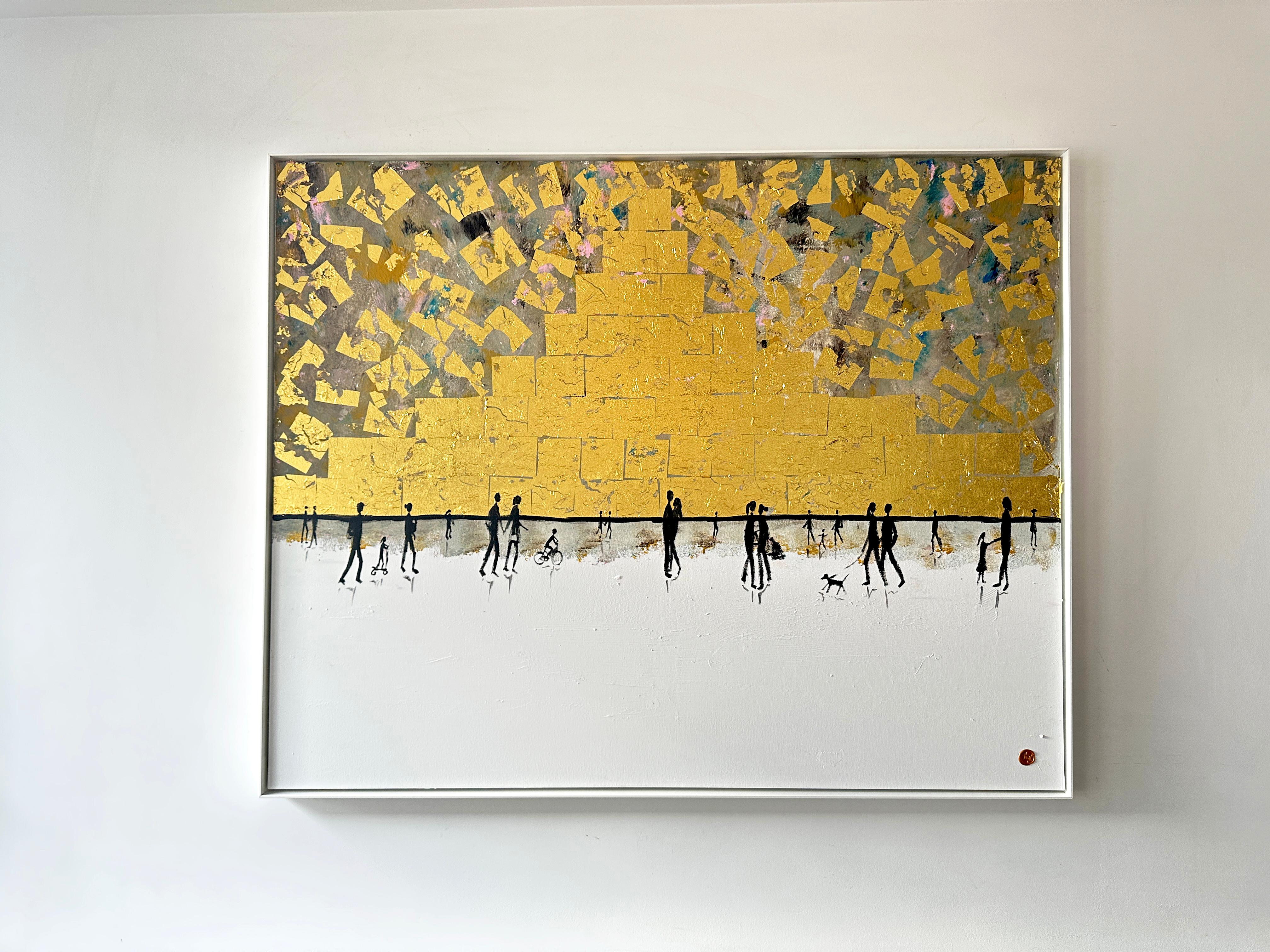 Happy Memories - Gold Leaf Peinture familiale abstraite contemporaine - Painting de Katharina Hormel
