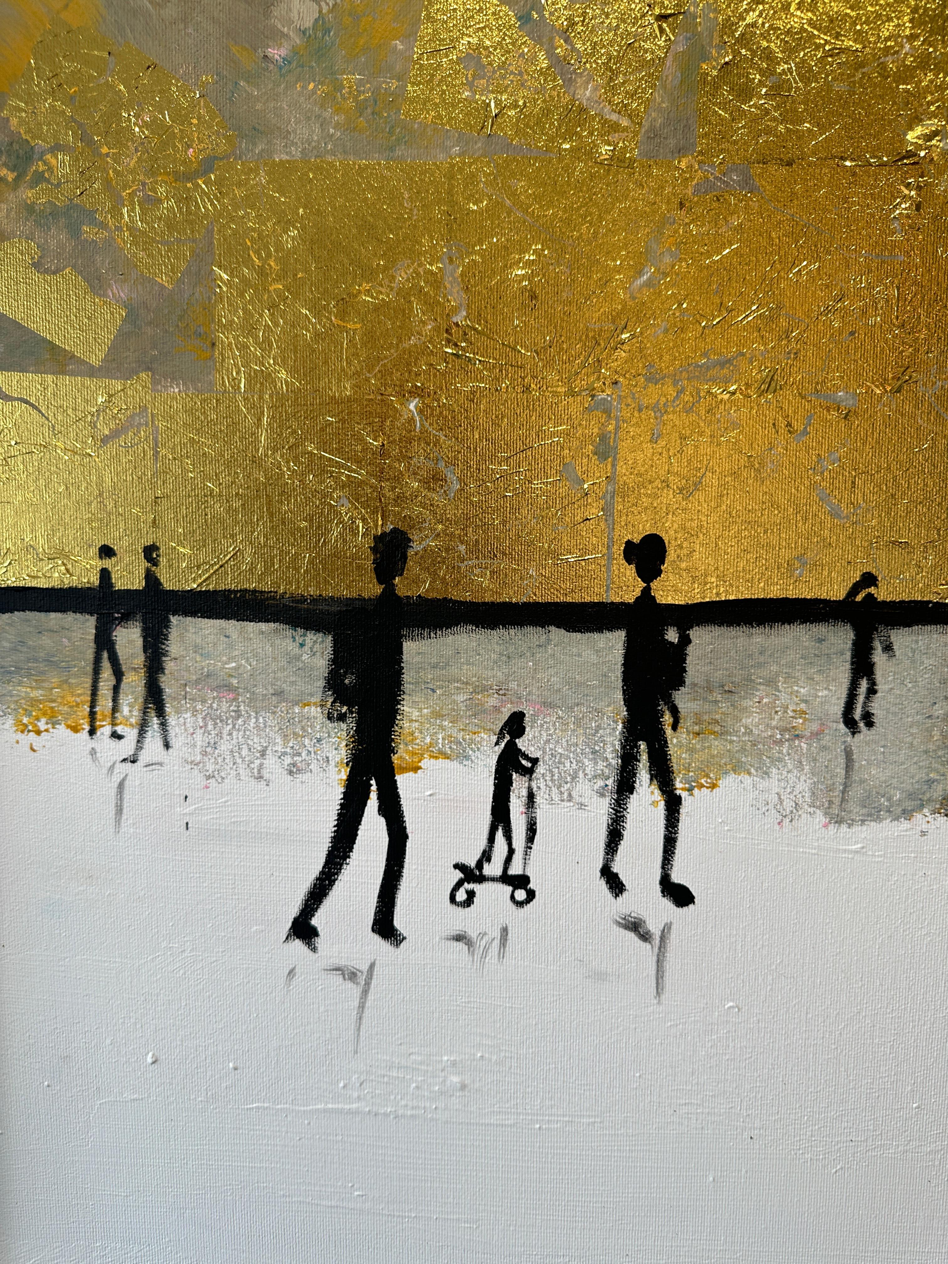 Happy Memories - Gold Leaf Peinture familiale abstraite contemporaine - Or Abstract Painting par Katharina Hormel
