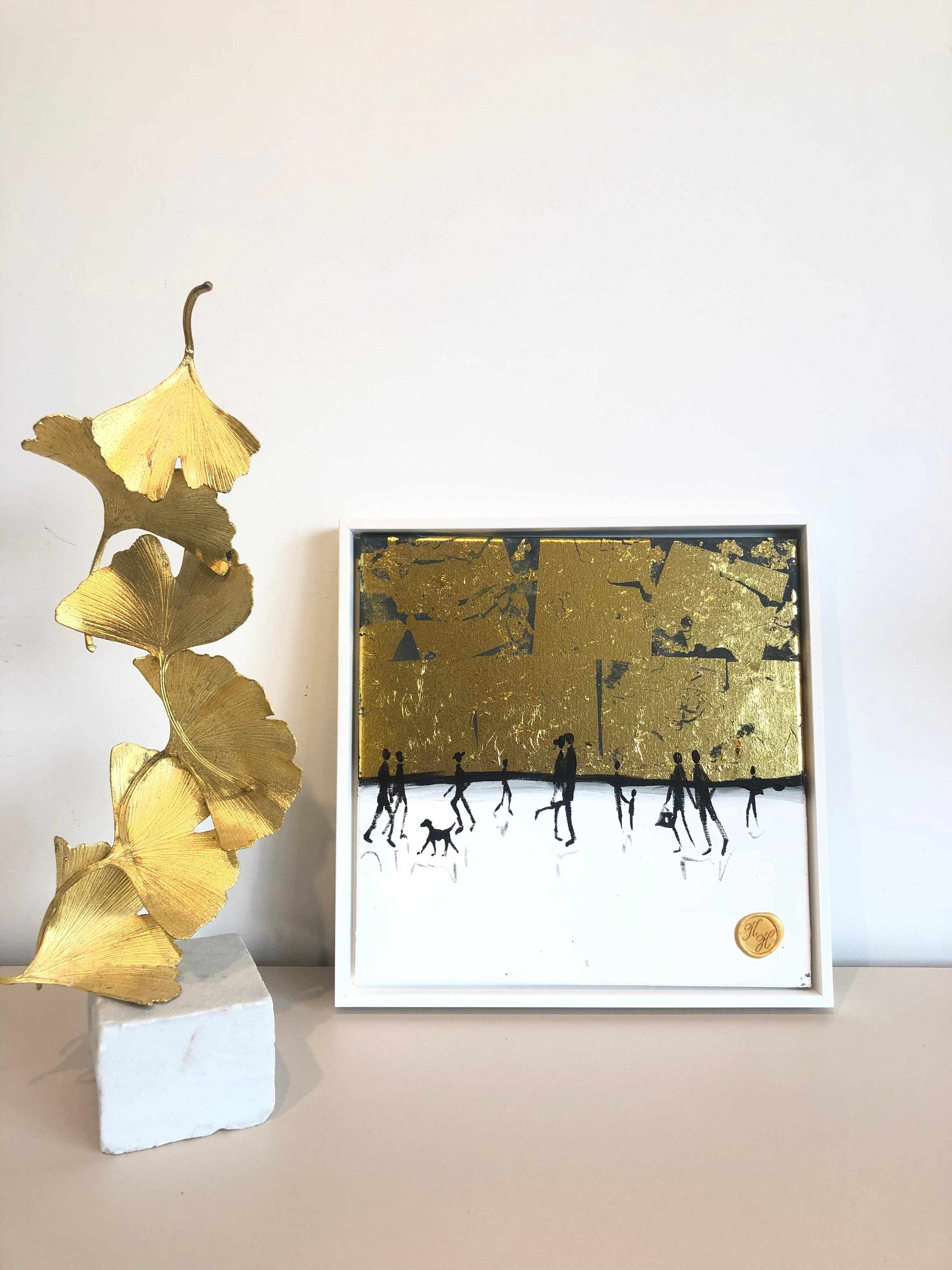Souvenirs heureux de toi et moi - Feuille d'or Peinture familiale abstraite contemporaine en vente 7