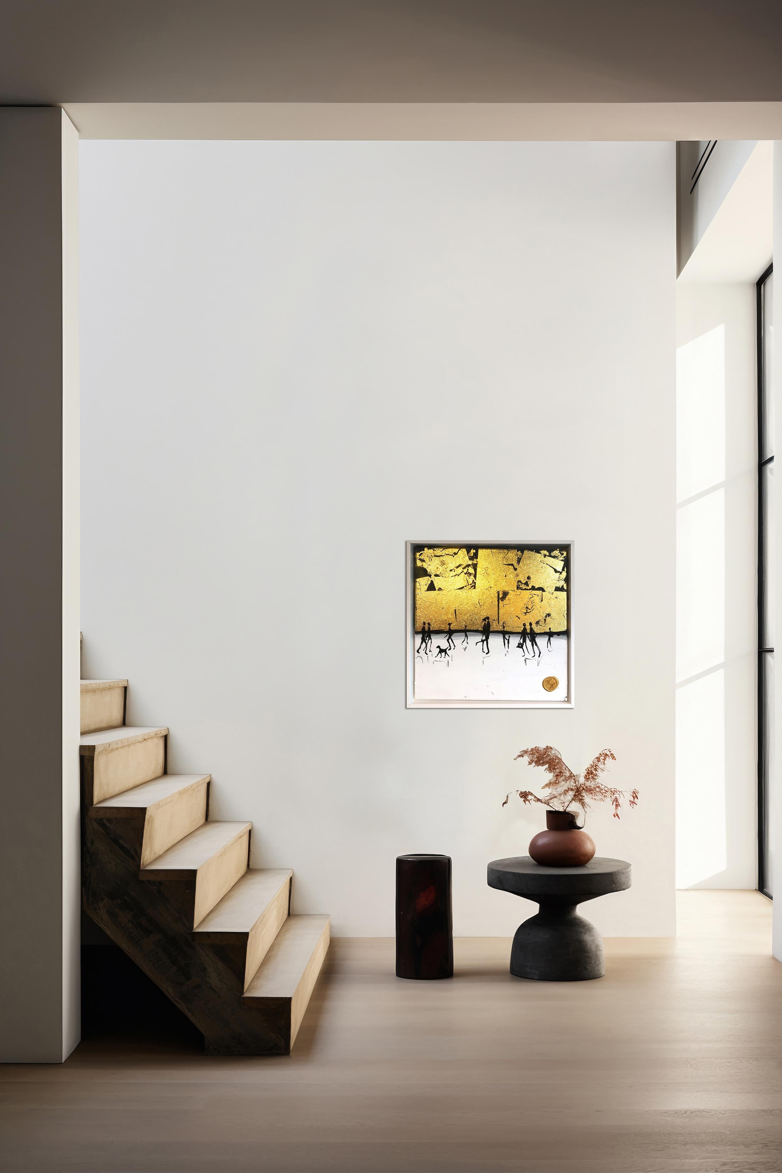 Souvenirs heureux de toi et moi - Feuille d'or Peinture familiale abstraite contemporaine en vente 8