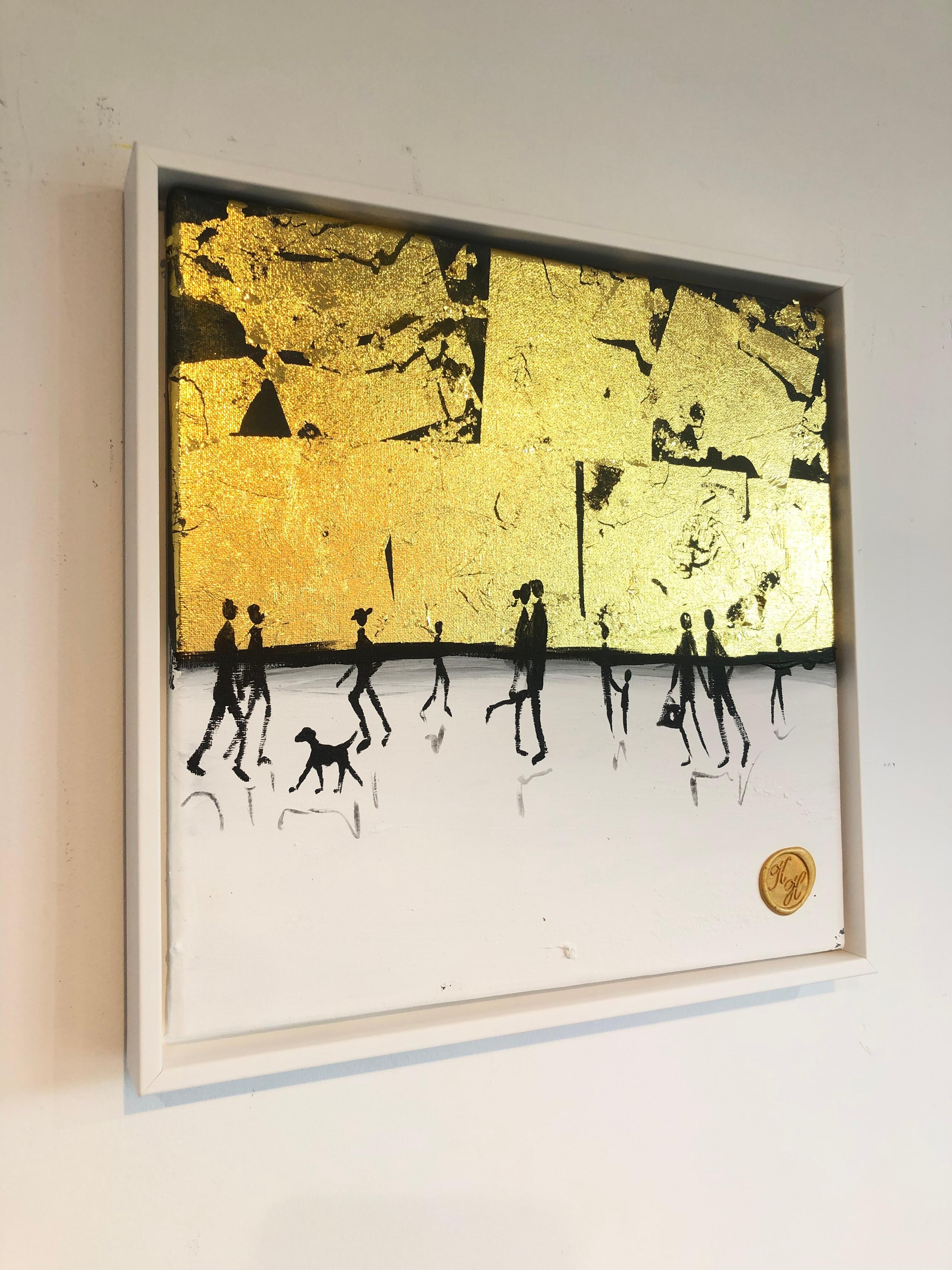 Souvenirs heureux de toi et moi - Feuille d'or Peinture familiale abstraite contemporaine en vente 1