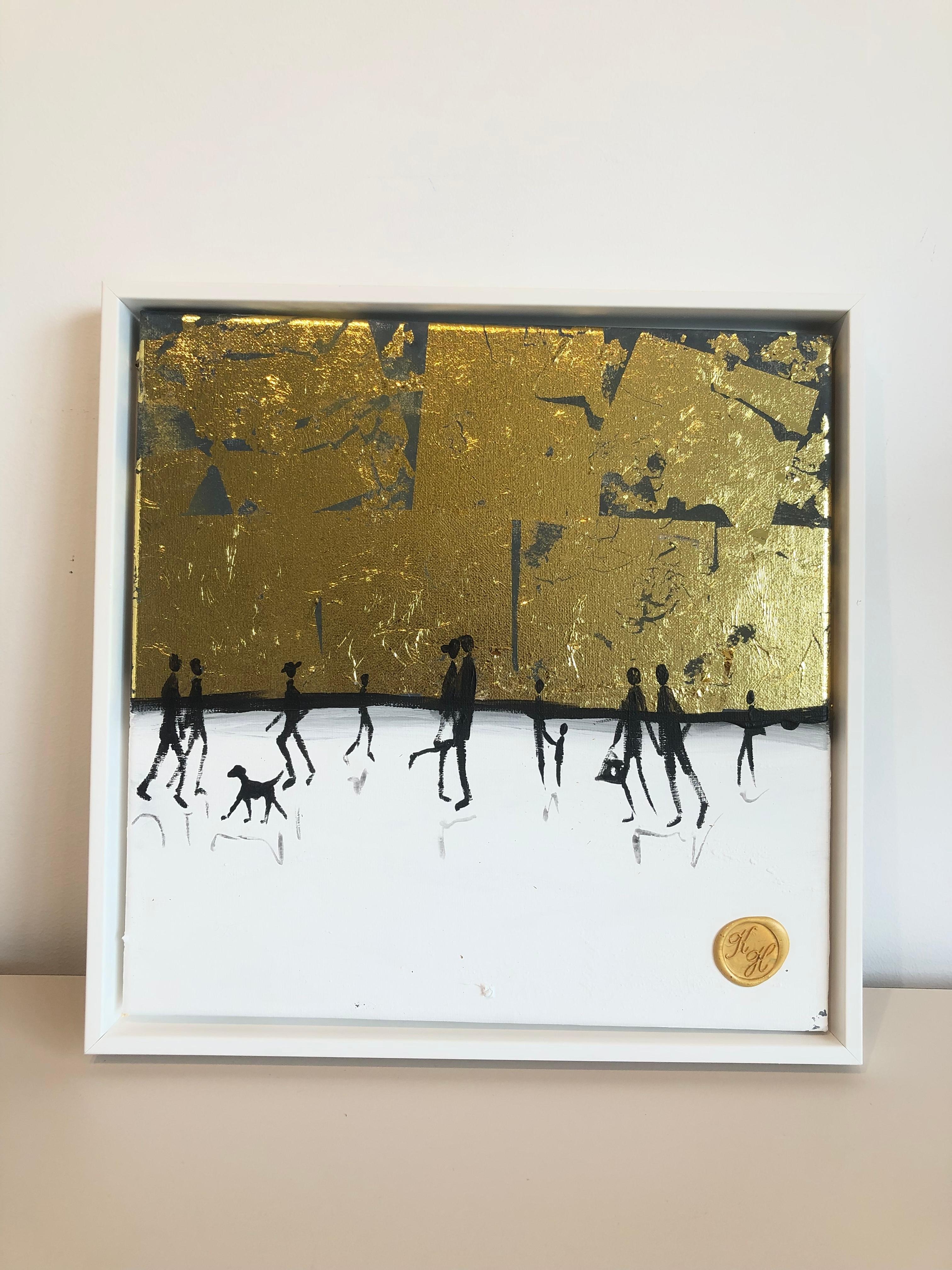 Souvenirs heureux de toi et moi - Feuille d'or Peinture familiale abstraite contemporaine en vente 5