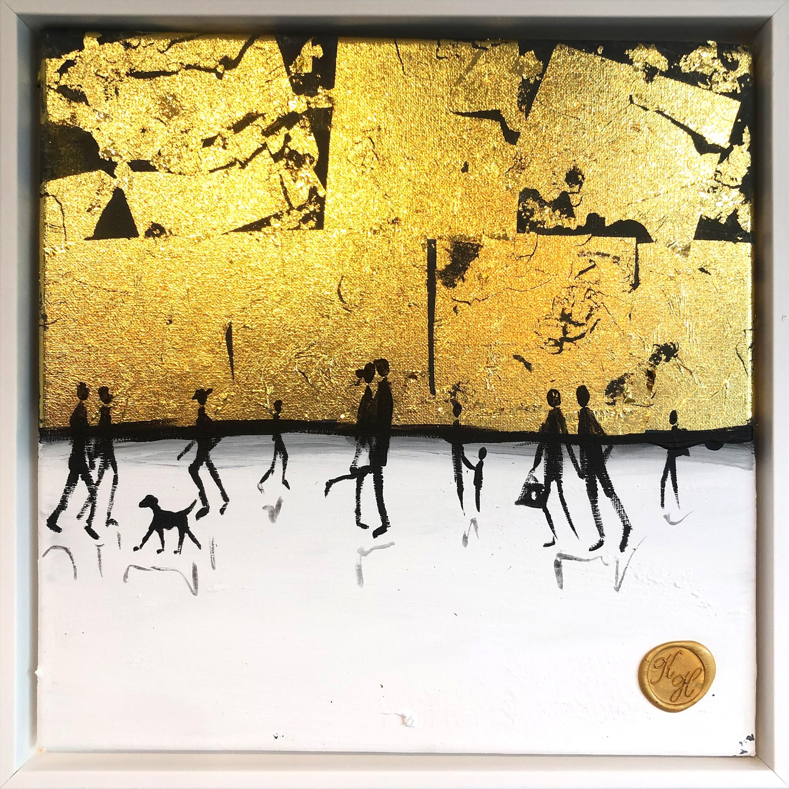 Abstract Painting Katharina Hormel - Souvenirs heureux de toi et moi - Feuille d'or Peinture familiale abstraite contemporaine