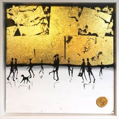 Happy memories of You and Me - Gold Leaf Contemporary abstract family painting
