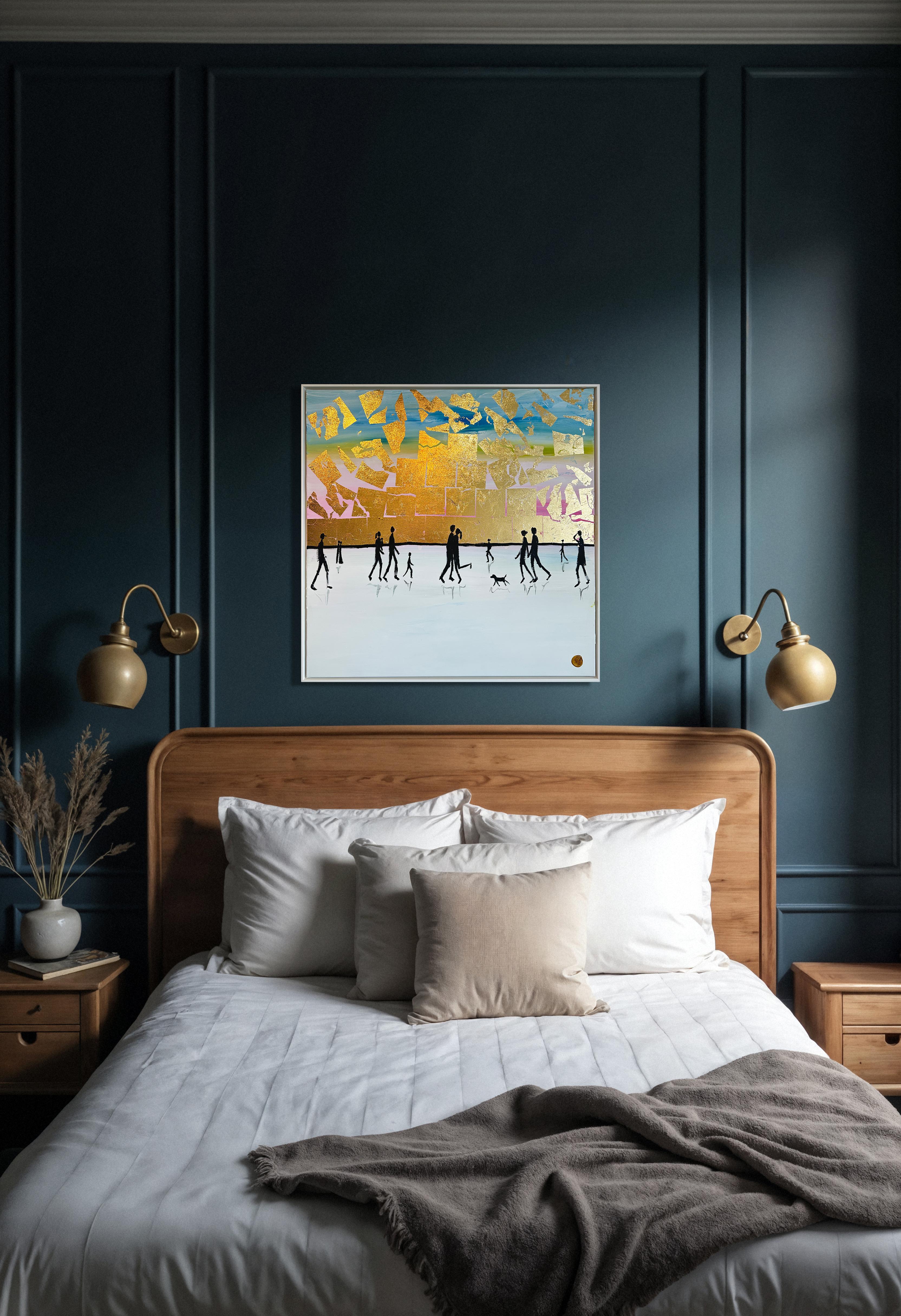 The Home is where the Heart is - Blattgold Zeitgenössisches abstraktes Gemälde im Angebot 6