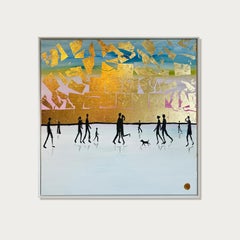 El hogar es donde está el corazón - Cuadro abstracto contemporáneo en pan de oro