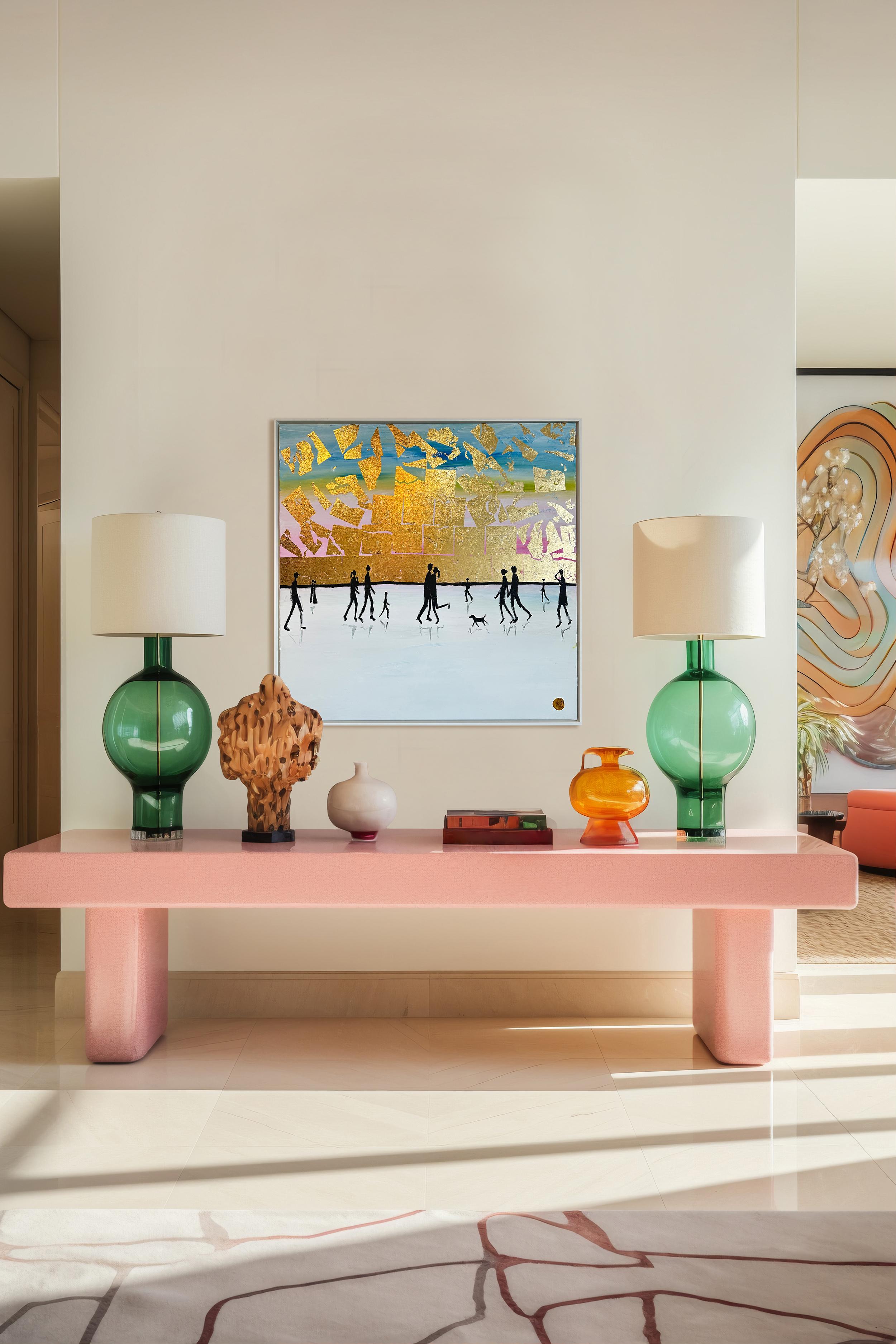 The Home is where the Heart is - Blattgold Zeitgenössisches abstraktes Gemälde (Gold), Abstract Painting, von Katharina Hormel