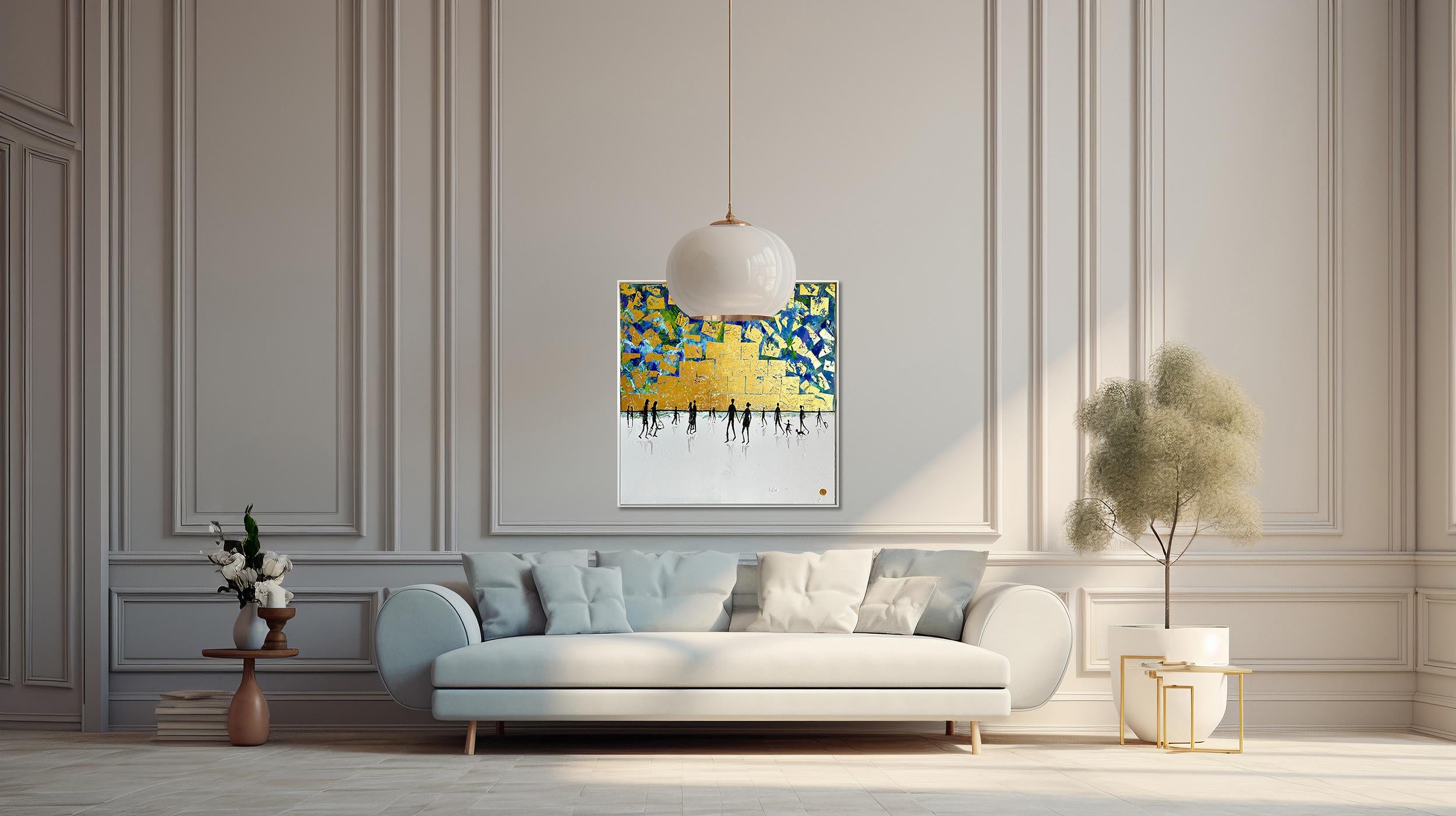 No quiero perderme nada - Hoja de oro Abstracto contemporáneo  pintura en venta 1