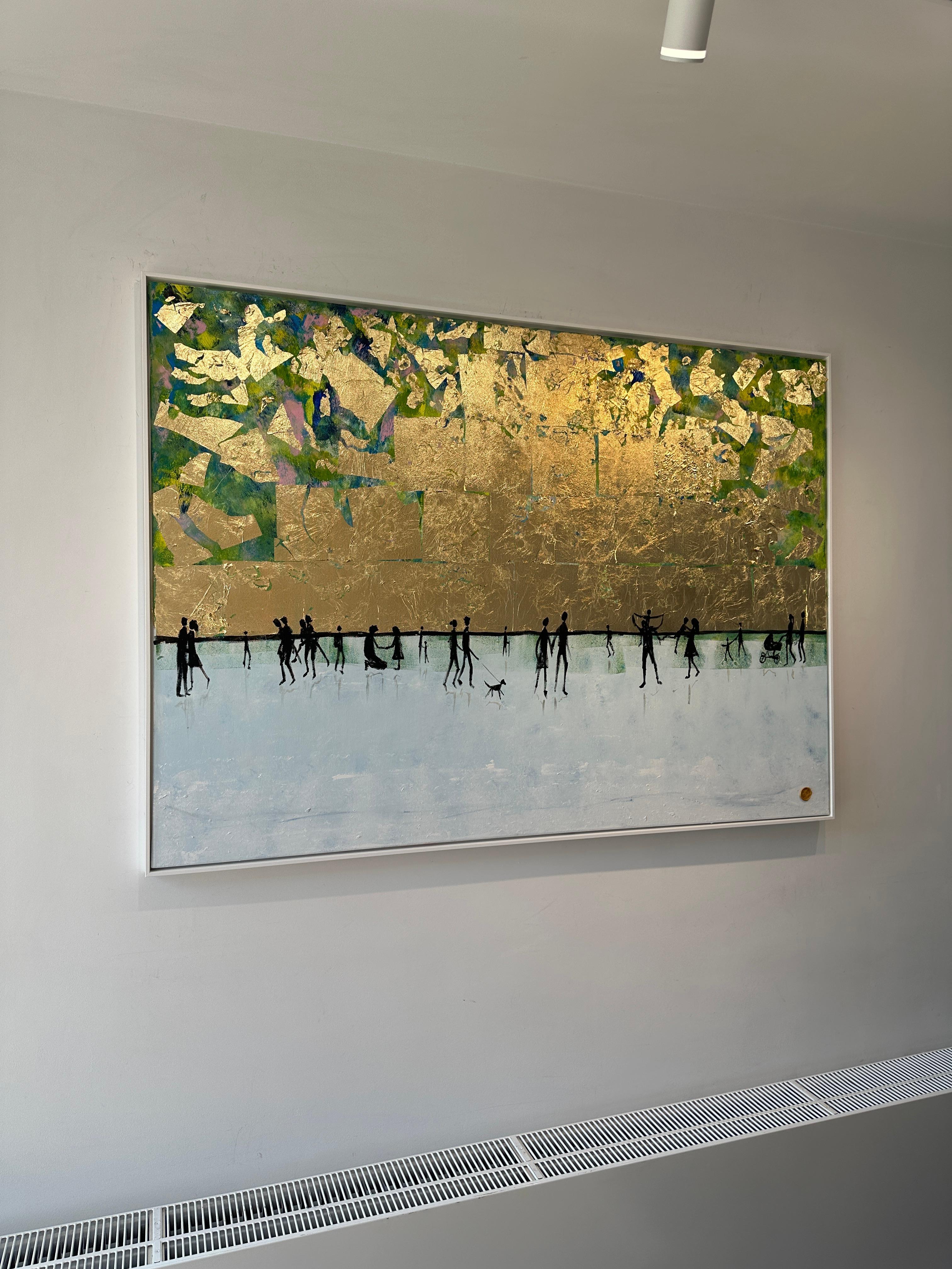 I love Having you Around - Gold Leaf Contemporary abstract family painting For Sale 9