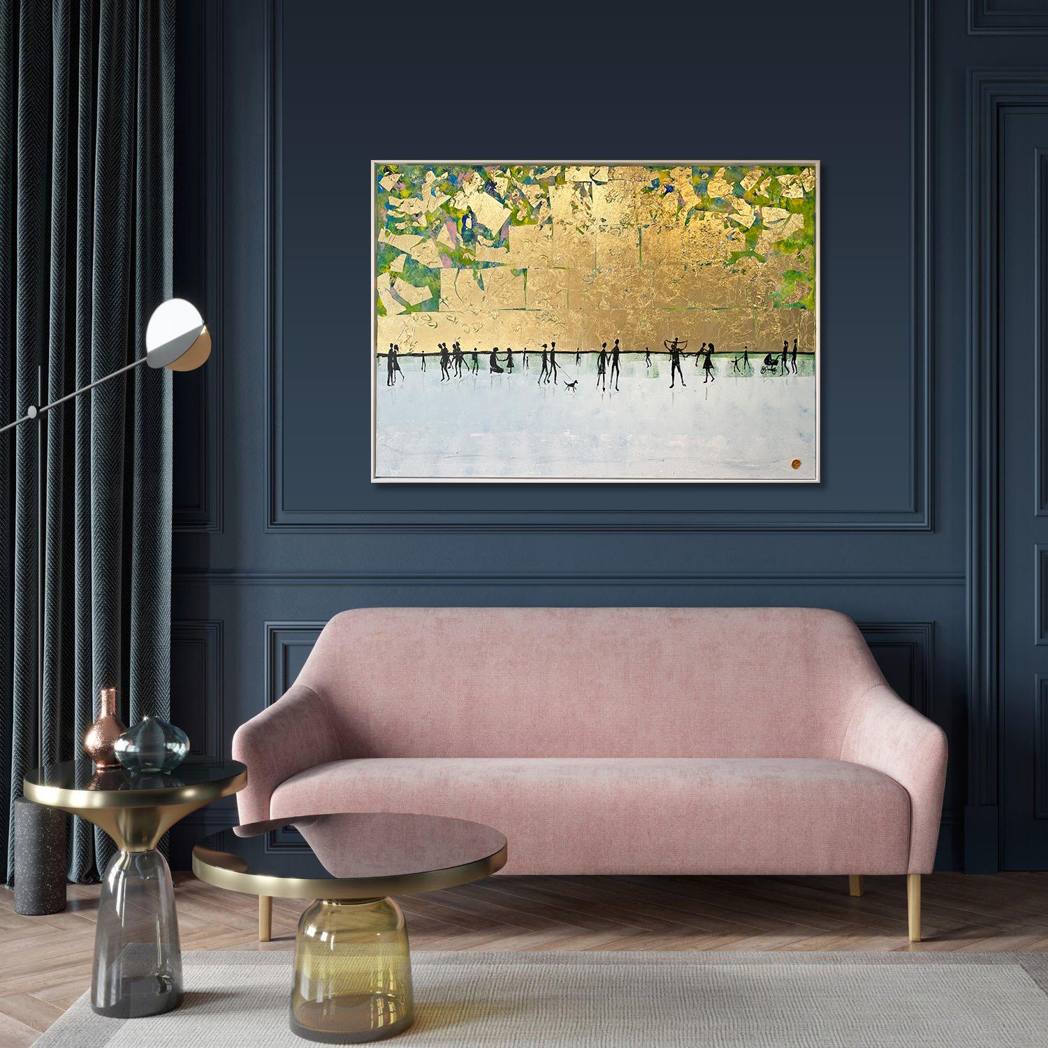 I love Having you Around - Gold Leaf Contemporary abstract family painting For Sale 10
