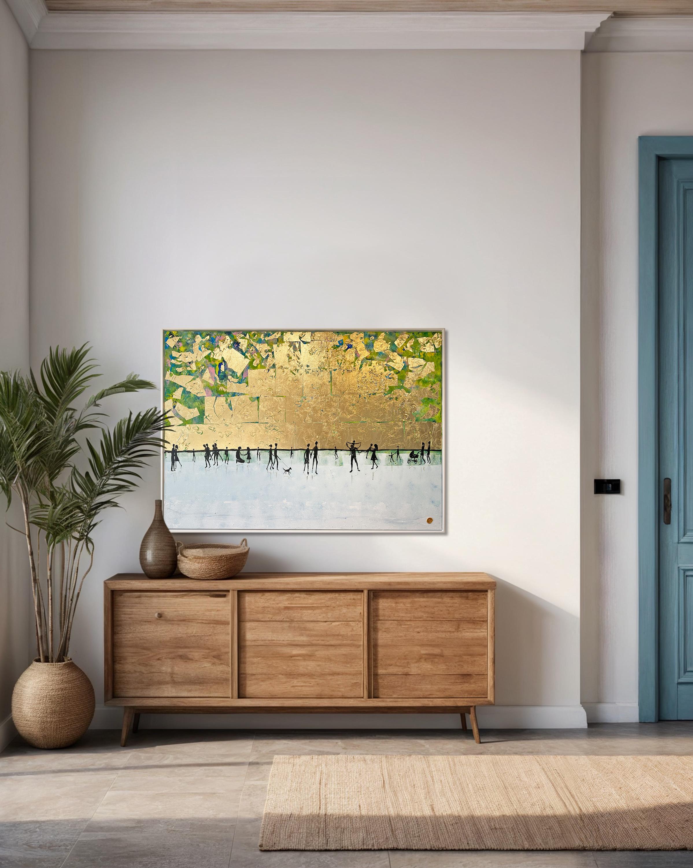 I love Having you Around - Gold Leaf Contemporary abstract family painting For Sale 1