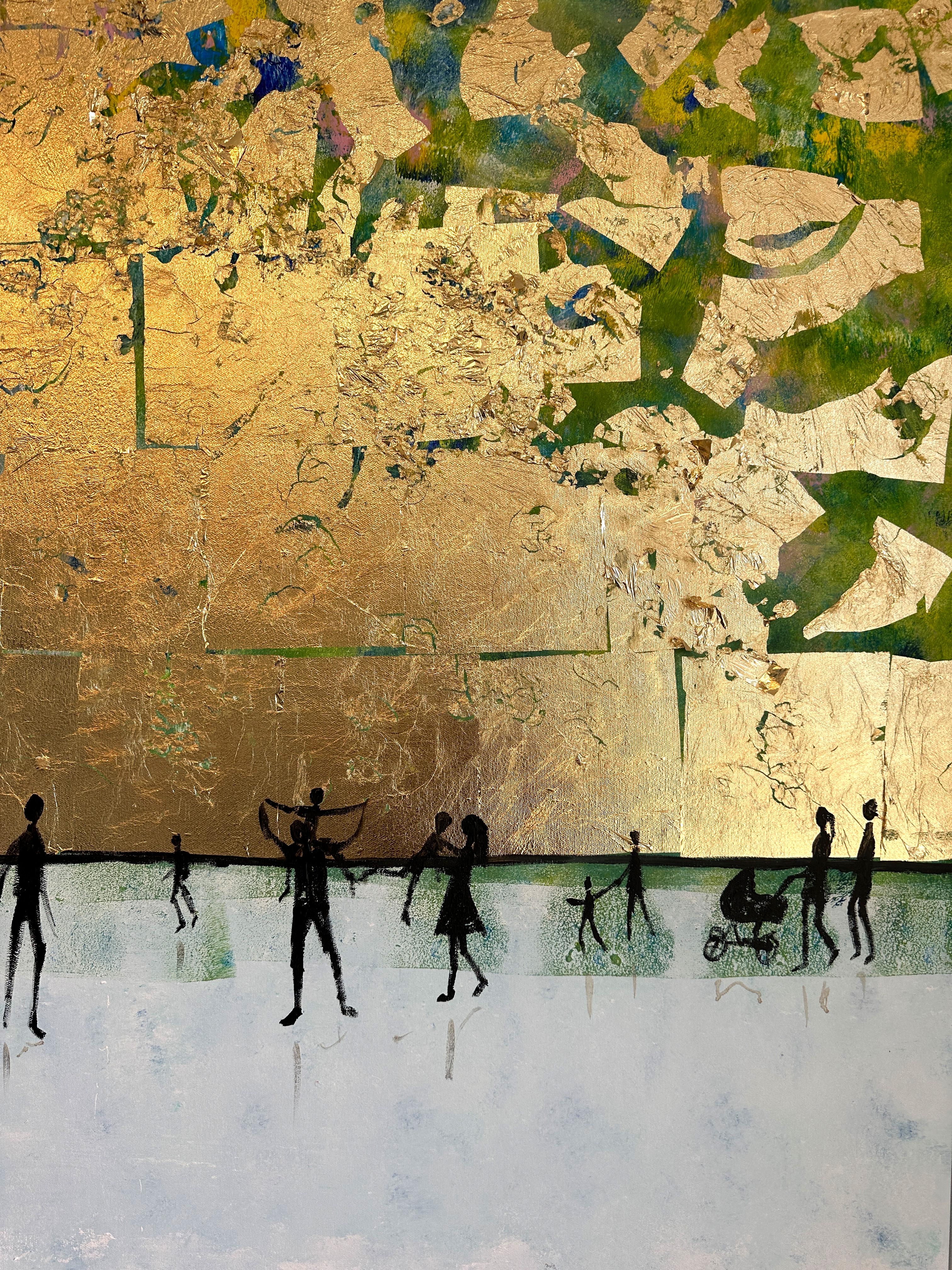 I love Having you Around - Gold Leaf Contemporary abstract family painting For Sale 2