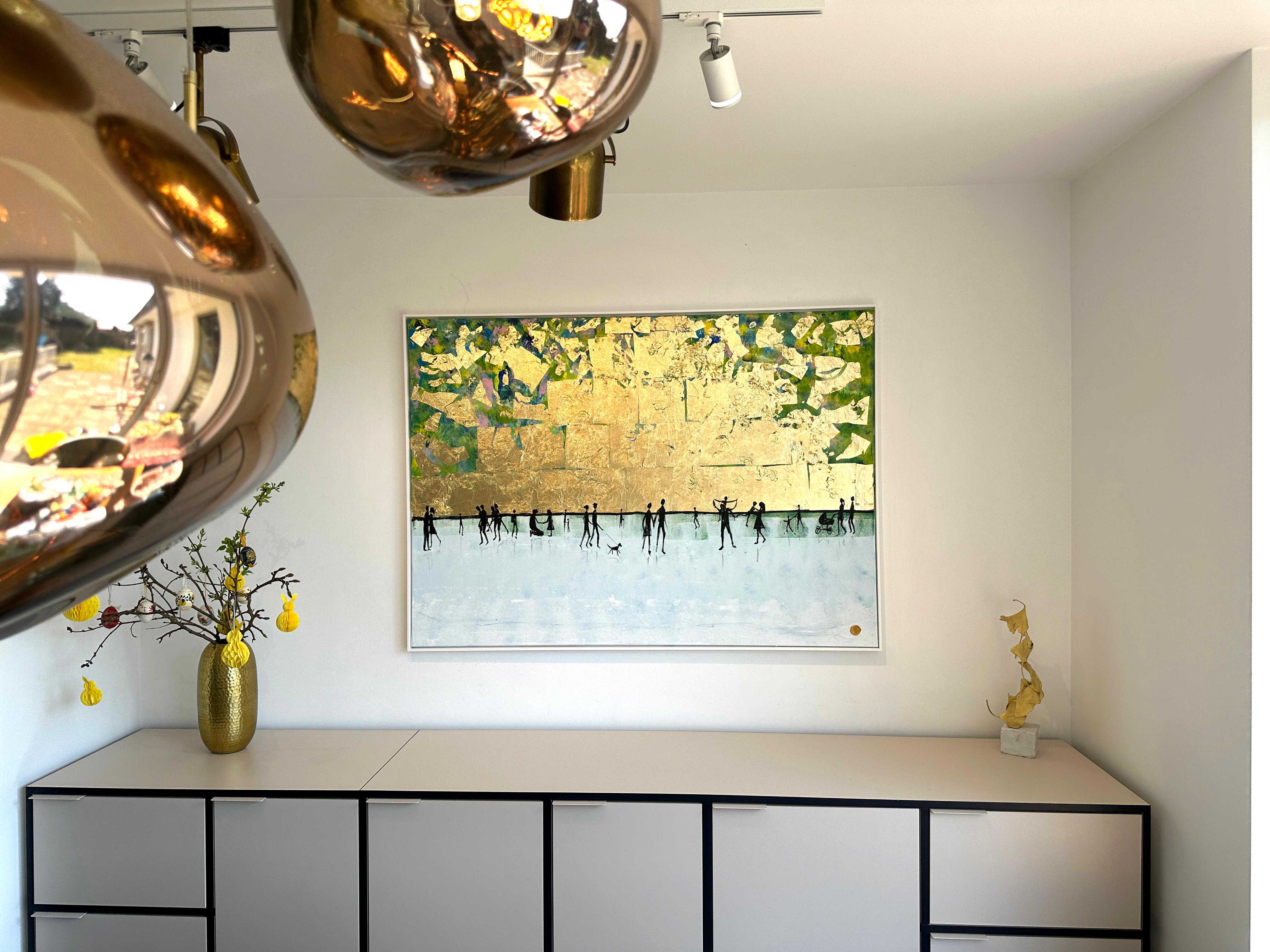 I love Having you Around - Gold Leaf Contemporary abstract family painting For Sale 3
