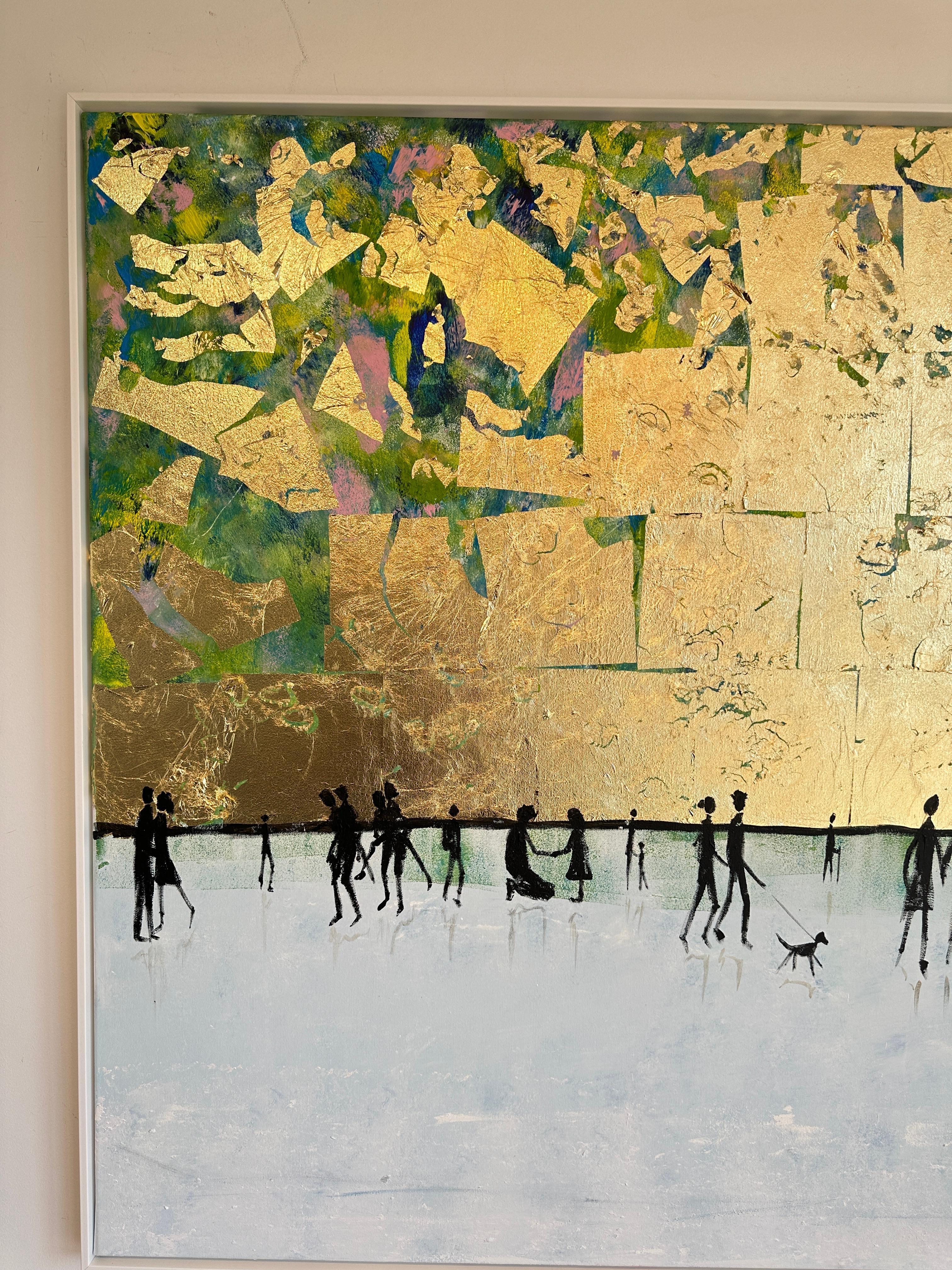 I love Having you Around - Gold Leaf Contemporary abstract family painting For Sale 4