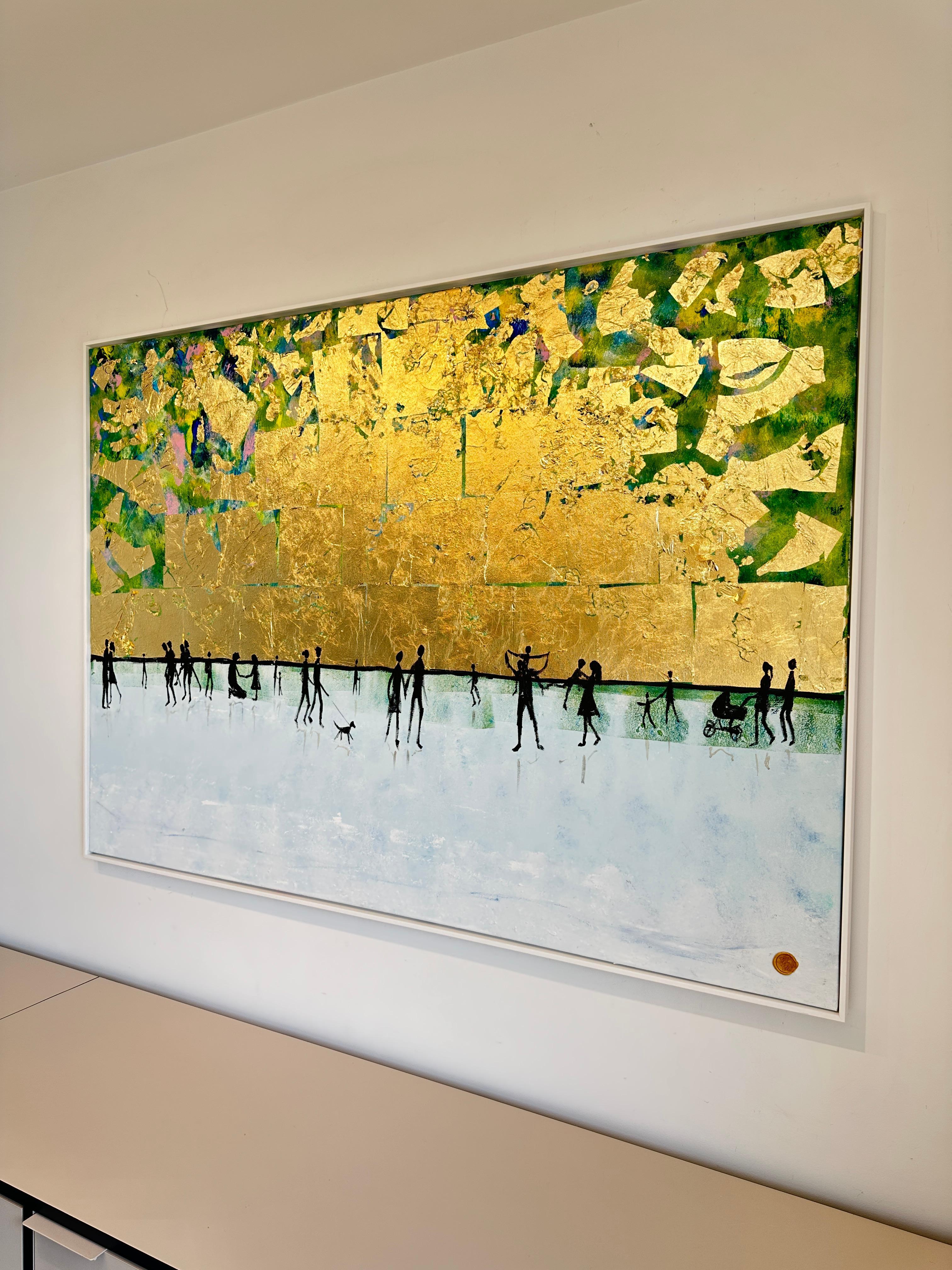 I love Having you Around - Gold Leaf Contemporary abstract family painting For Sale 5