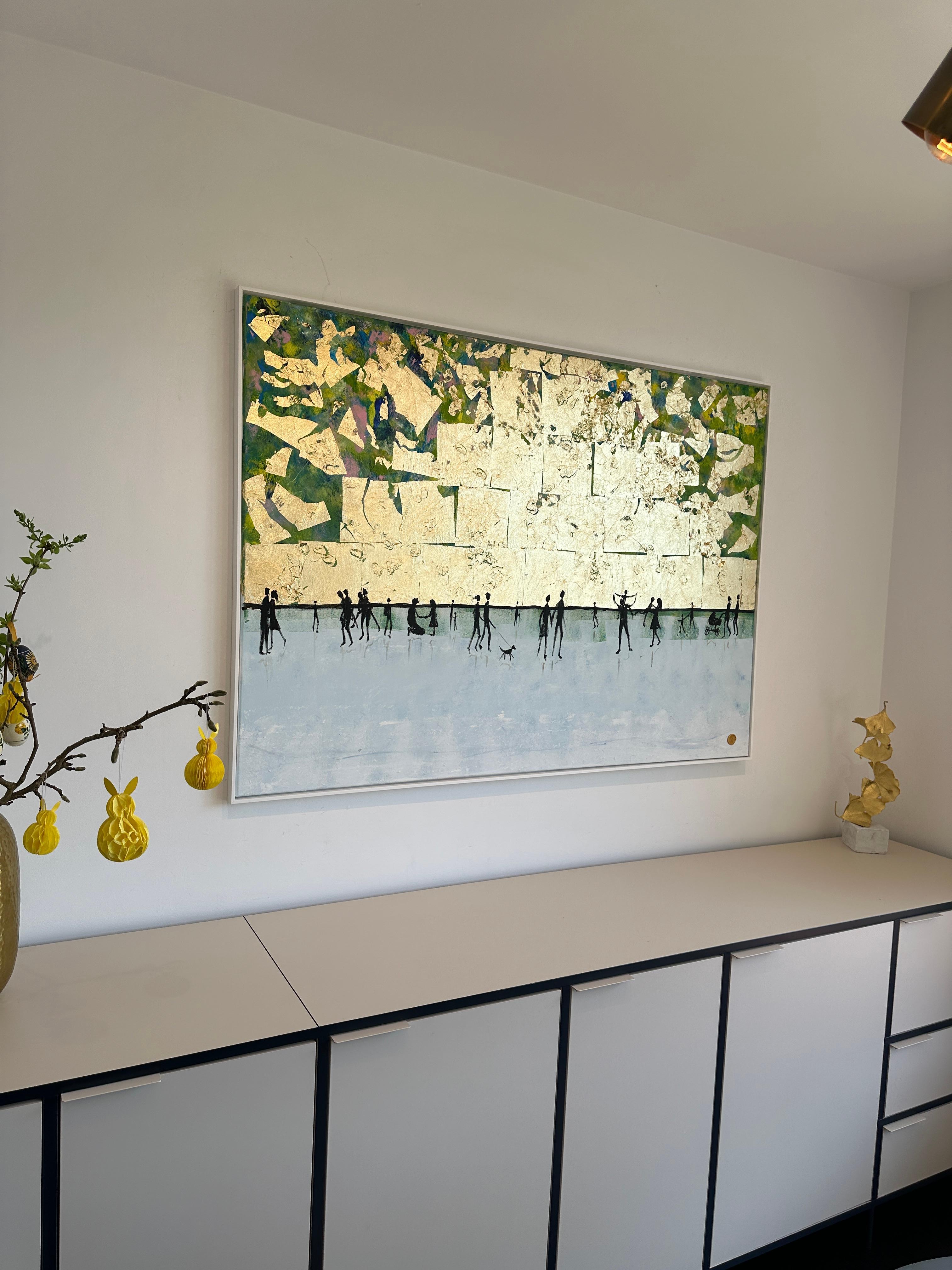 I love Having you Around - Gold Leaf Contemporary abstract family painting For Sale 7
